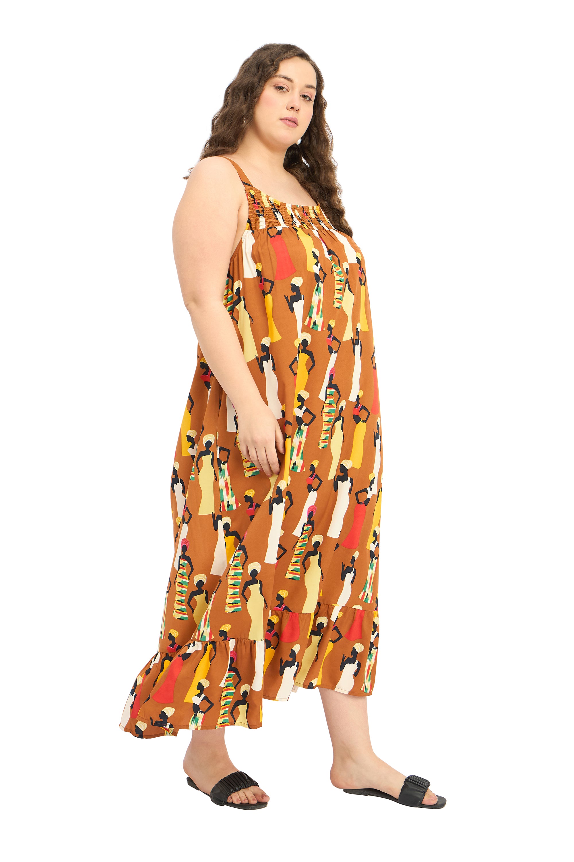 Brown Polyester Plus Size Summer Beach Dress for Women