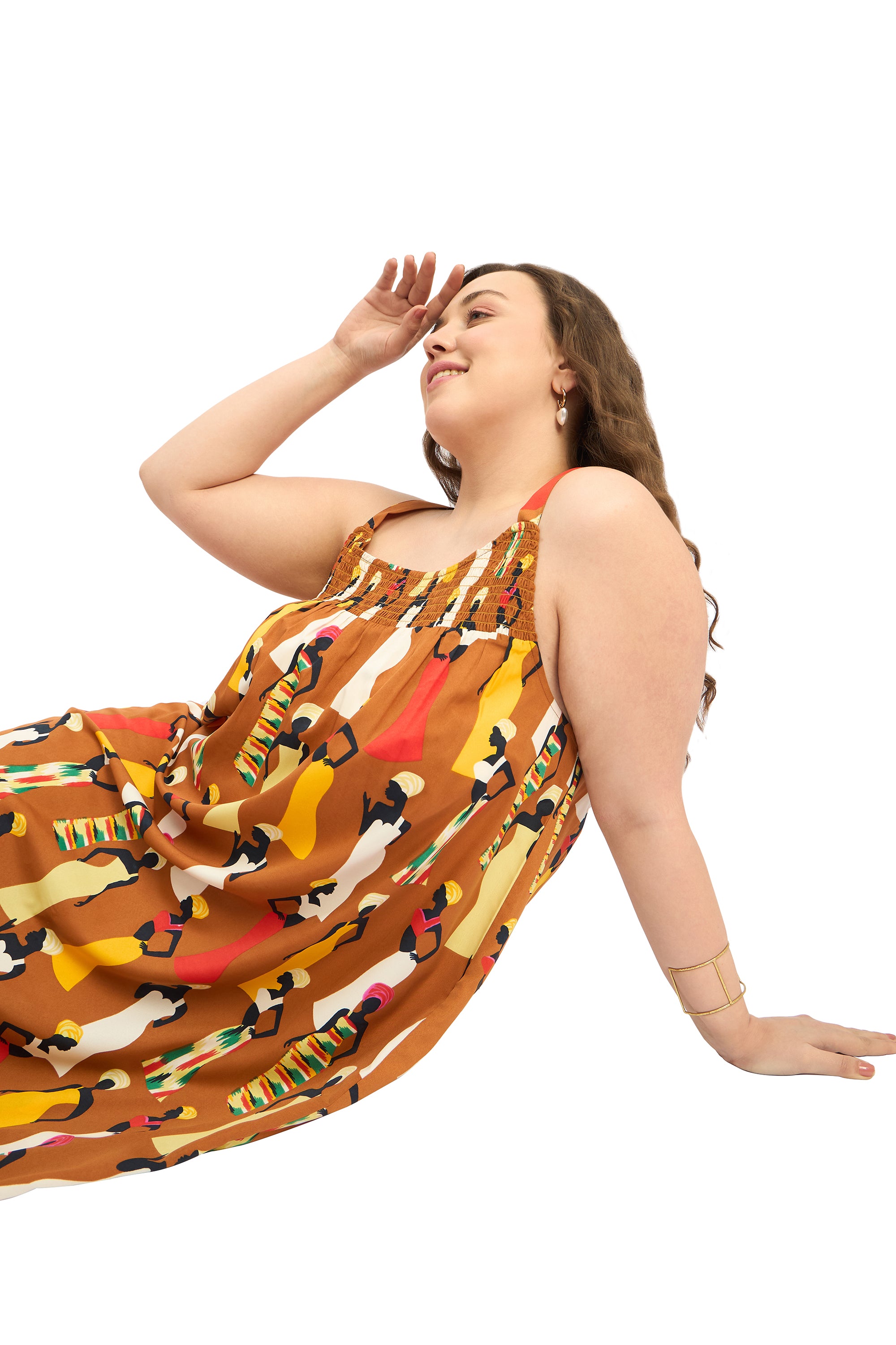Brown Polyester Plus Size Summer Beach Dress for Women