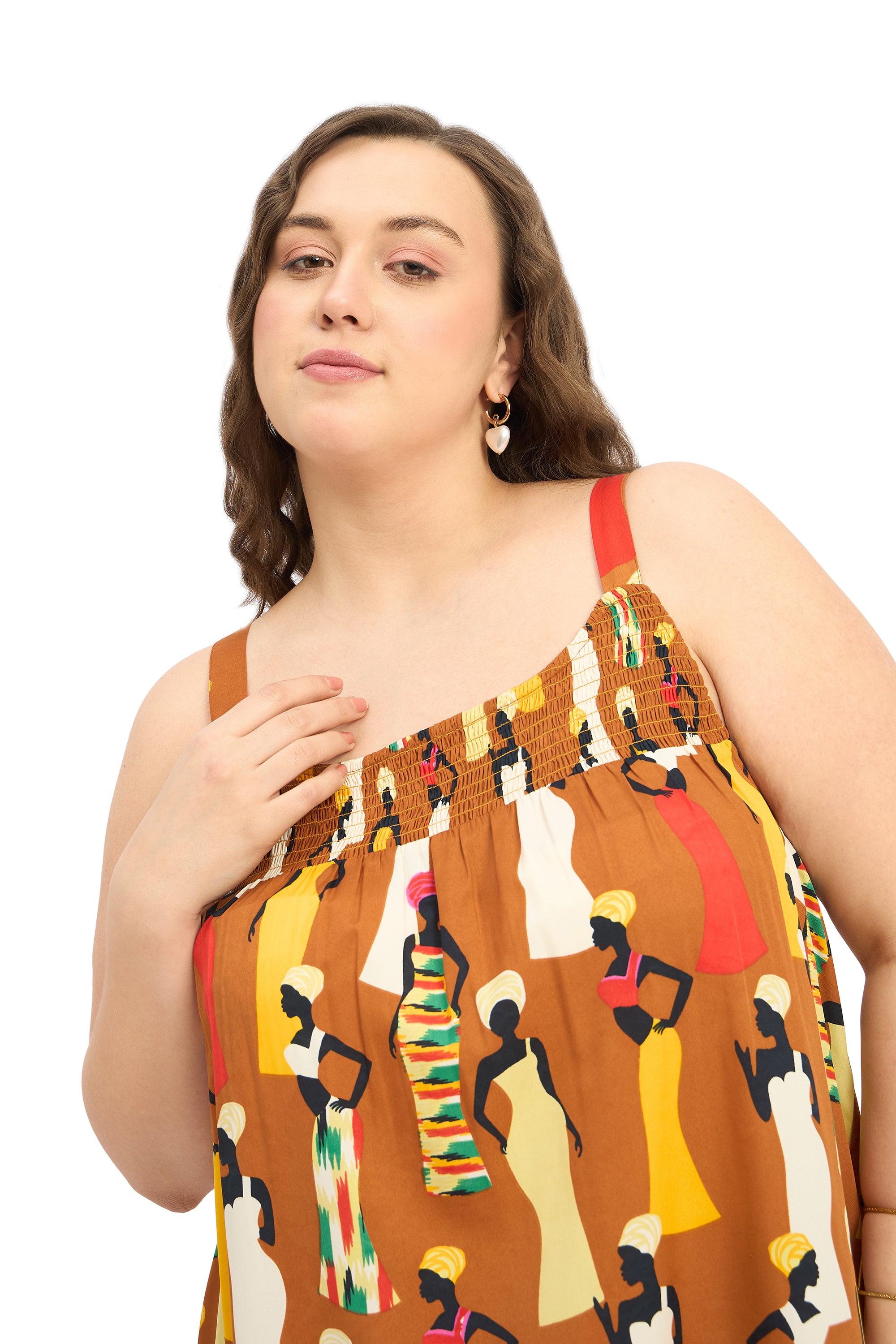 Brown Polyester Plus Size Summer Beach Dress for Women