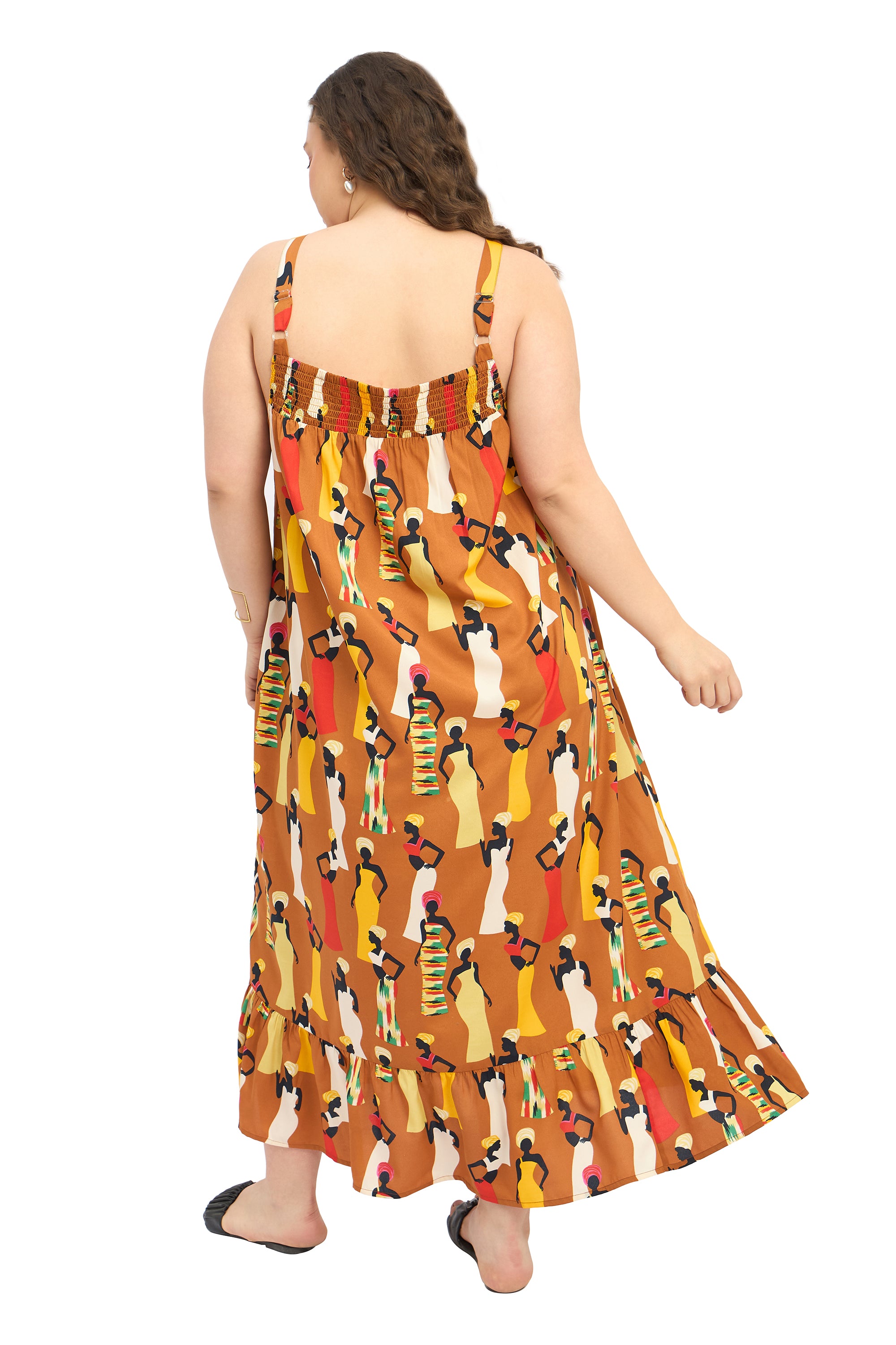 Brown Polyester Plus Size Summer Beach Dress for Women