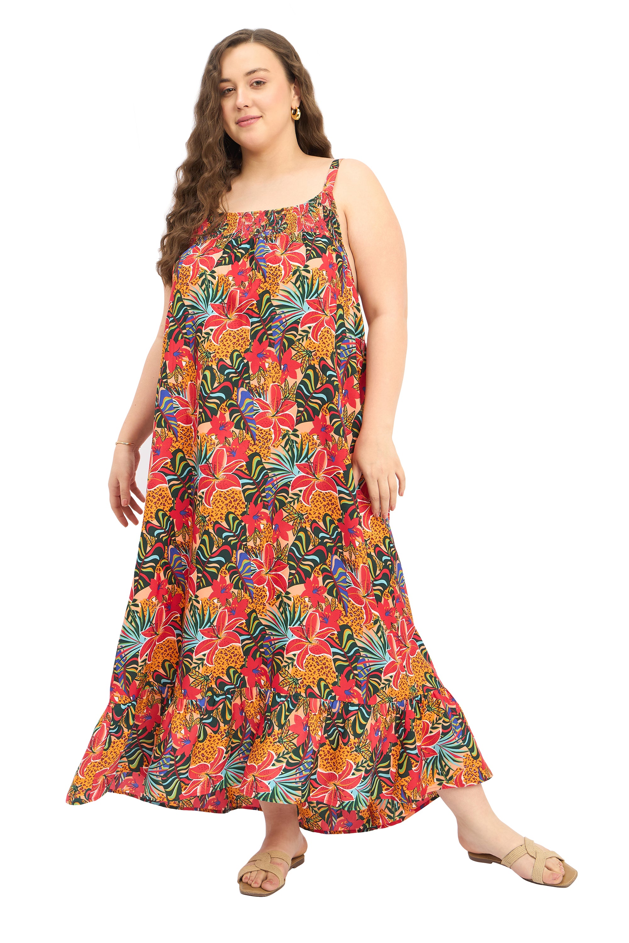 Multicolor Polyester Plus Size Summer Floral Maxi Dress for Women