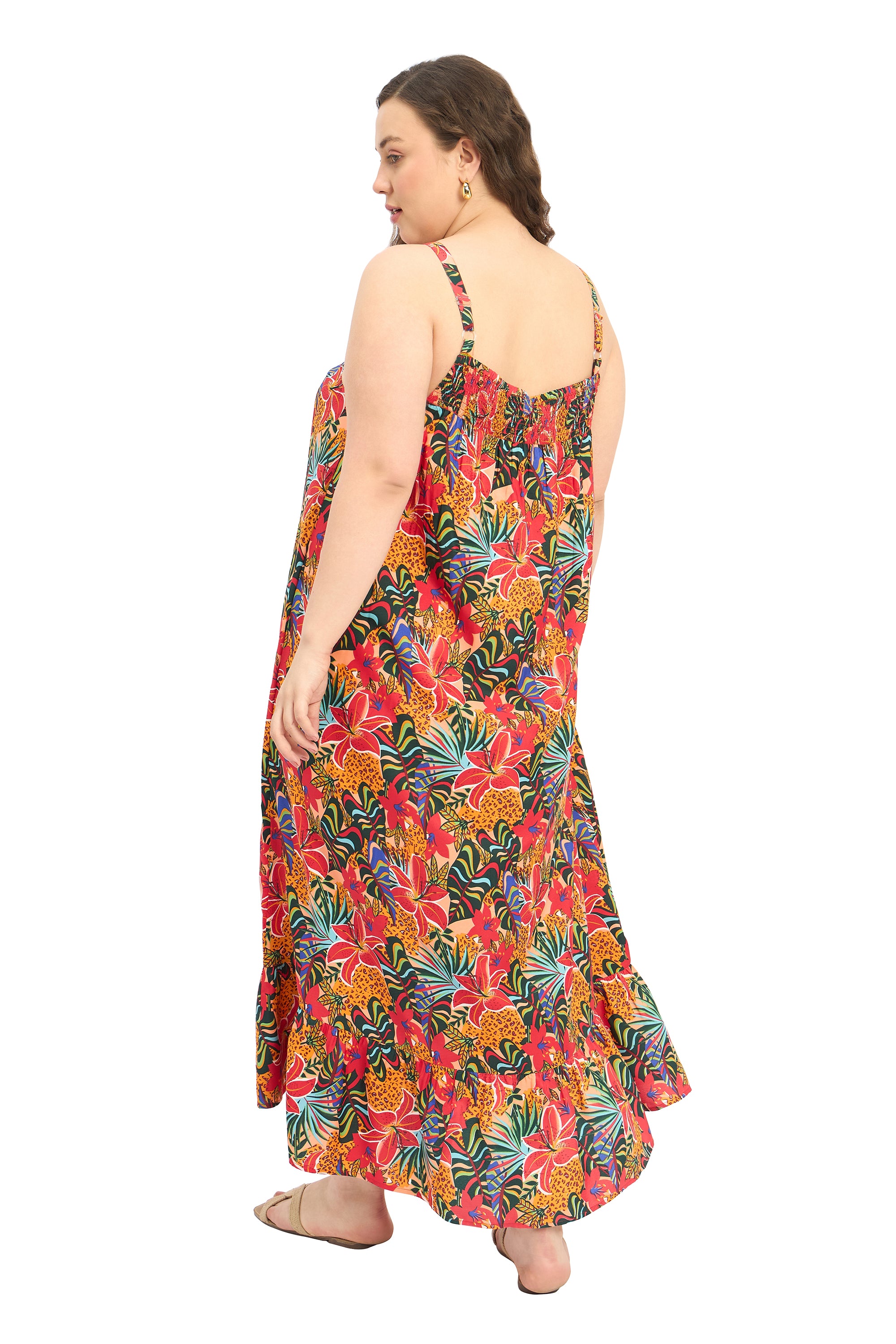Multicolor Polyester Plus Size Summer Floral Maxi Dress for Women