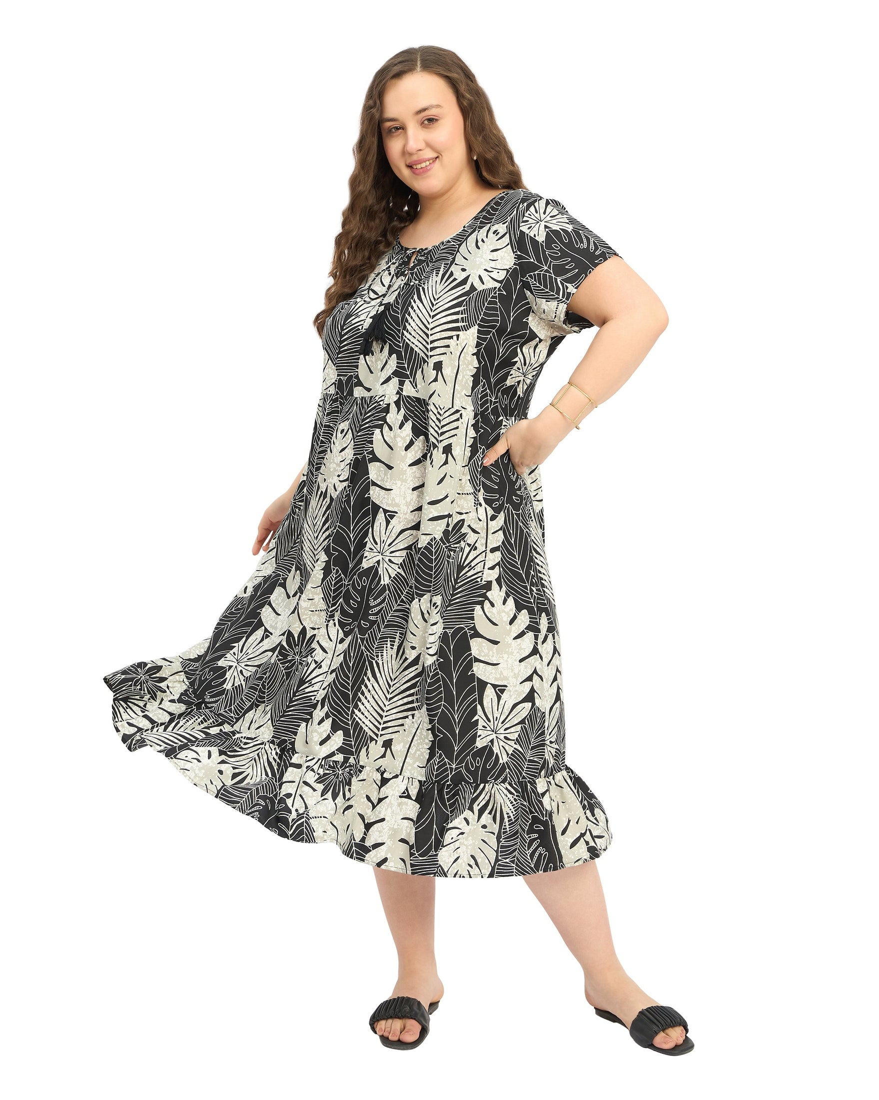 Grey Floral Ruffle Midi Dress - Plus Size Trendy & Elegant 1x-3x | Gypsie Blu 1x