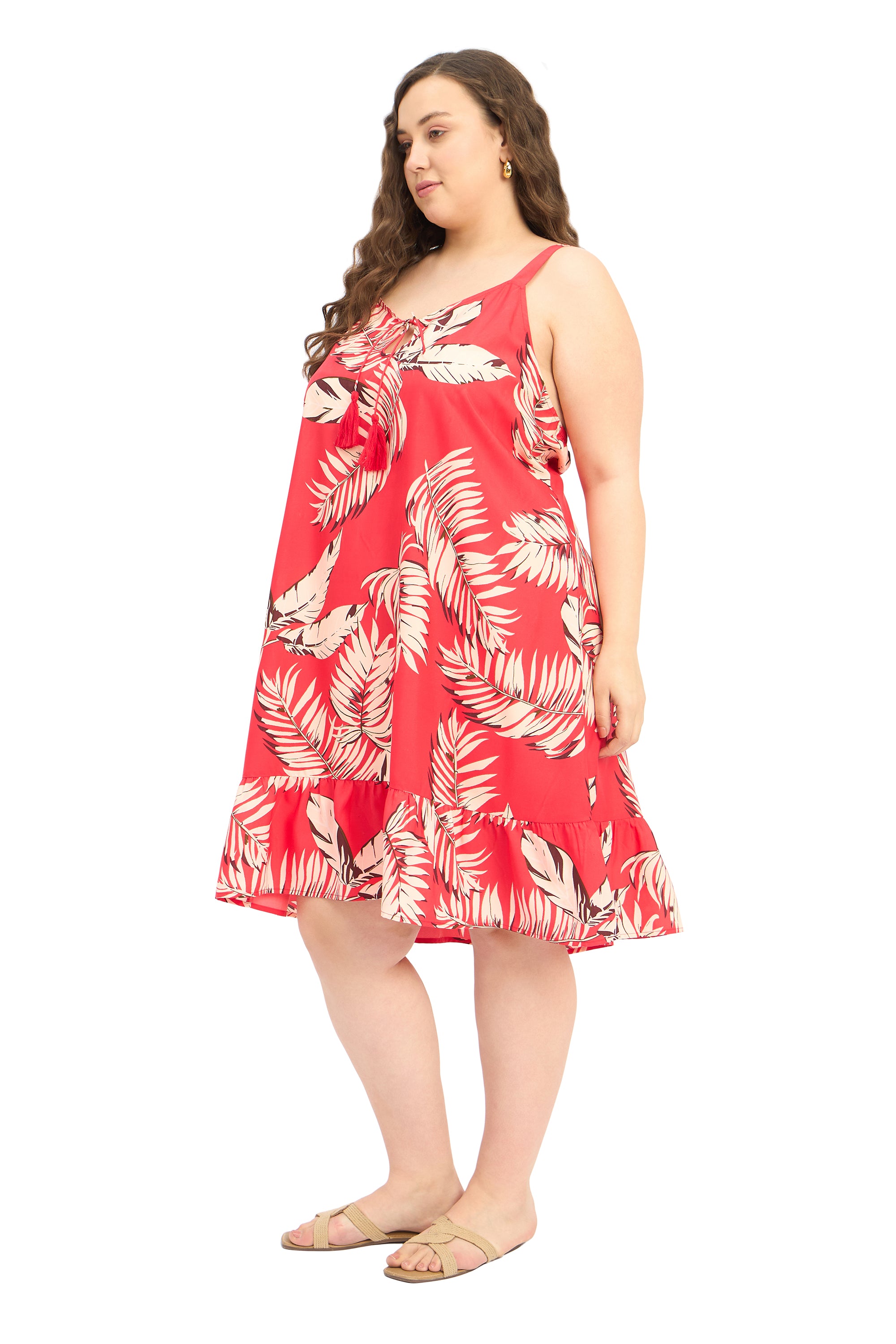 Red Polyester Women Plus Size Knee Length Holiday Party Midi Dress