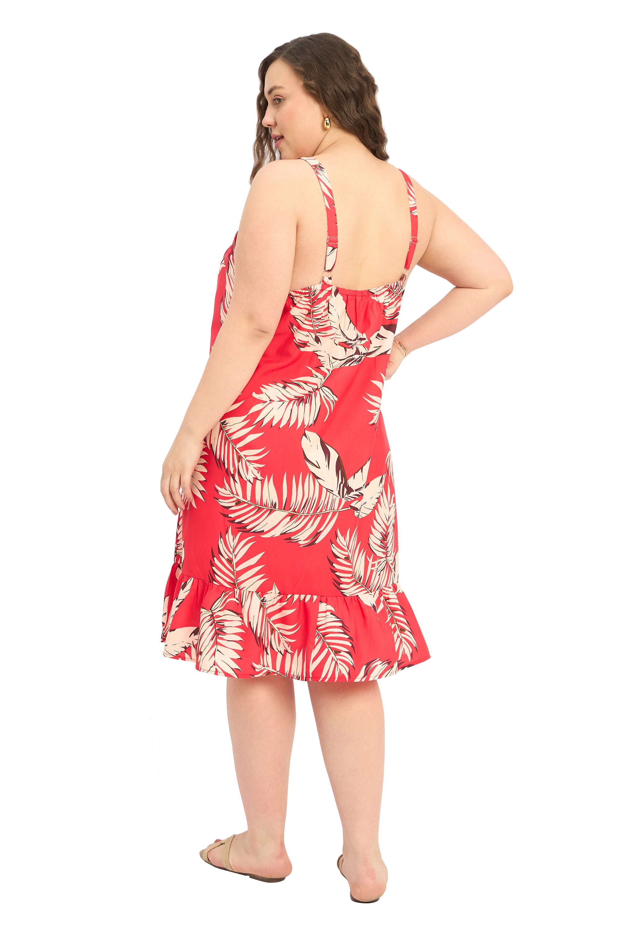 Red Polyester Women Plus Size Knee Length Holiday Party Midi Dress