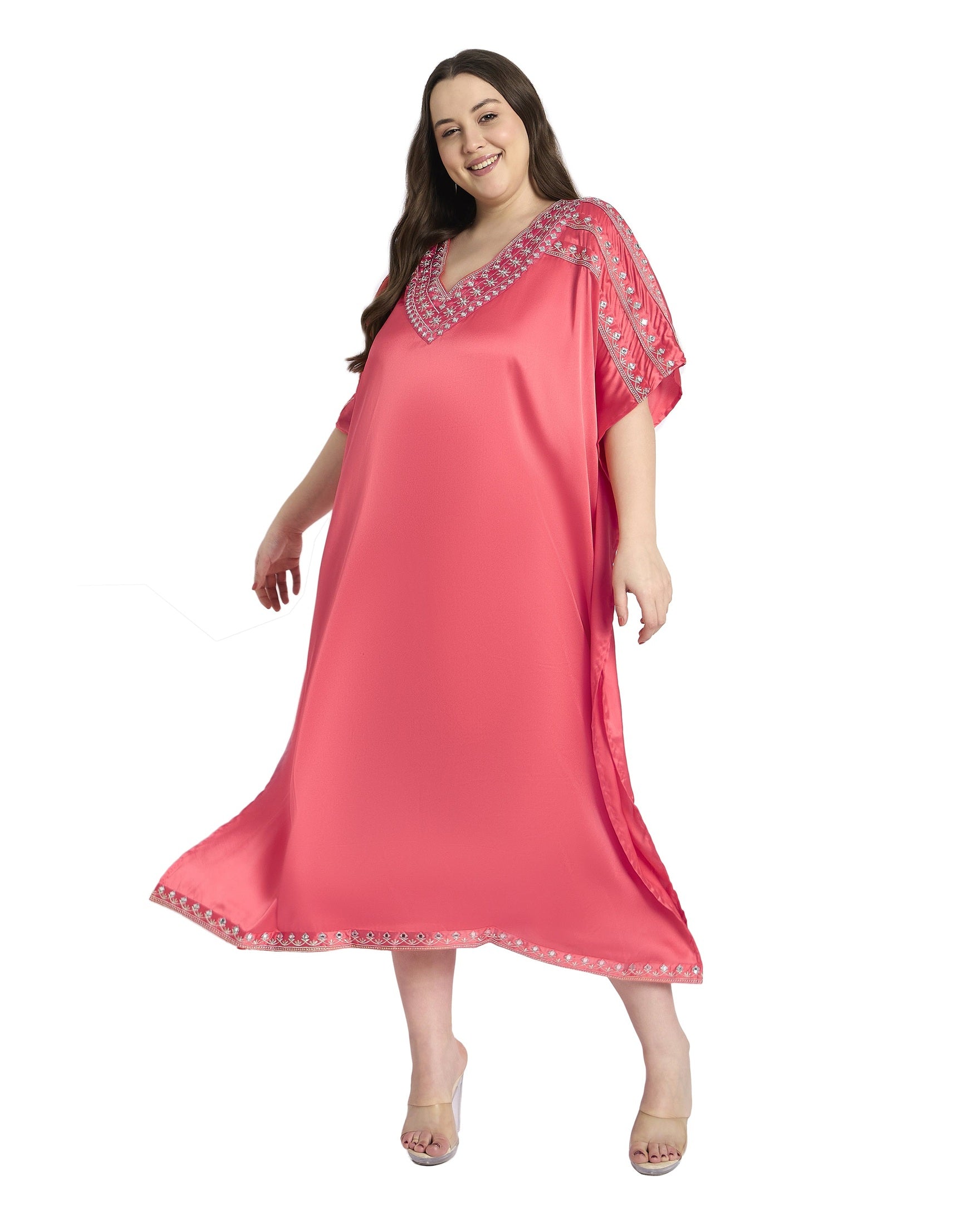 Gypsie Blu Embroidered Satin Kaftan for Plus Size Women