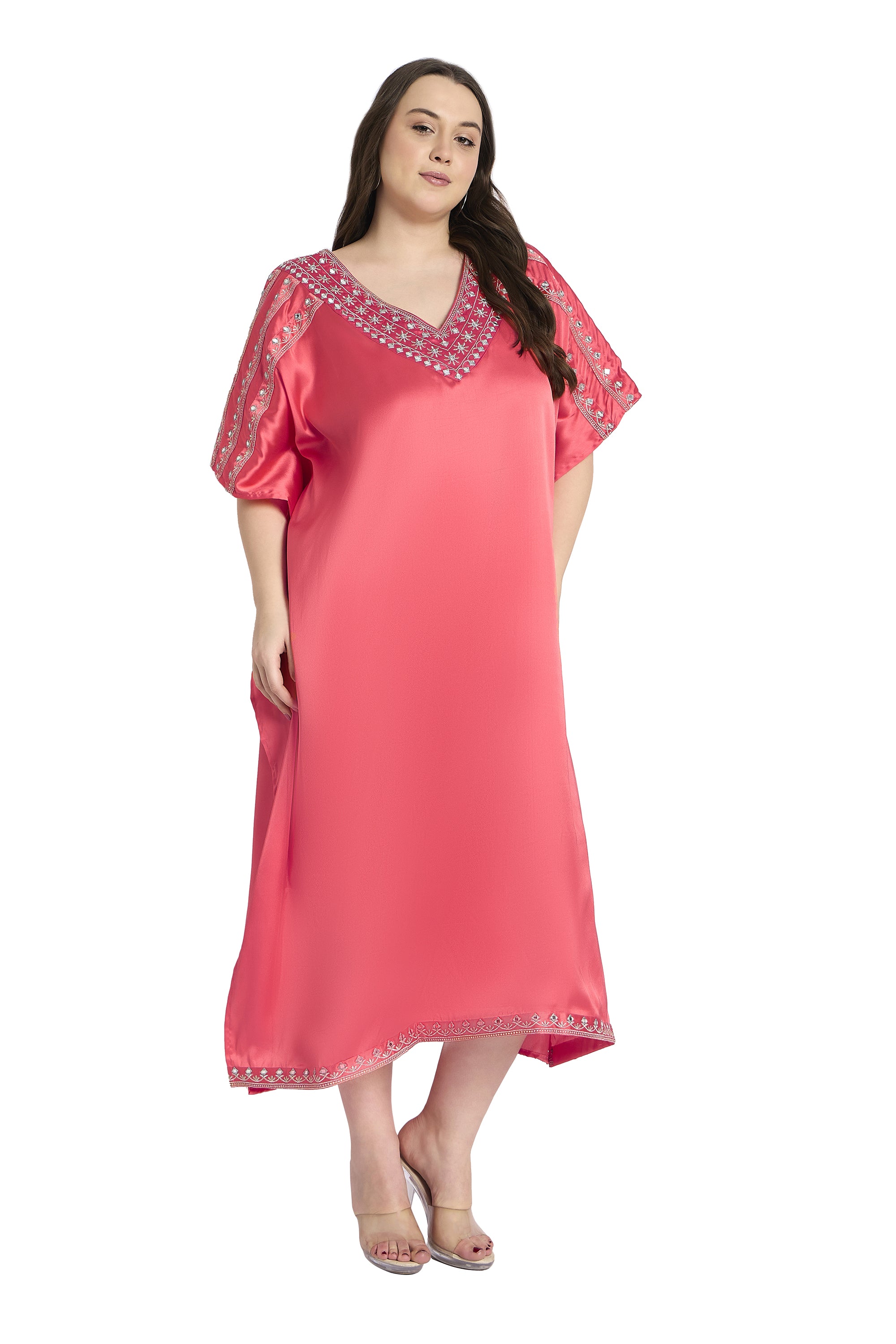 Gypsie Blu Embroidered Satin Kaftan for Plus Size Women