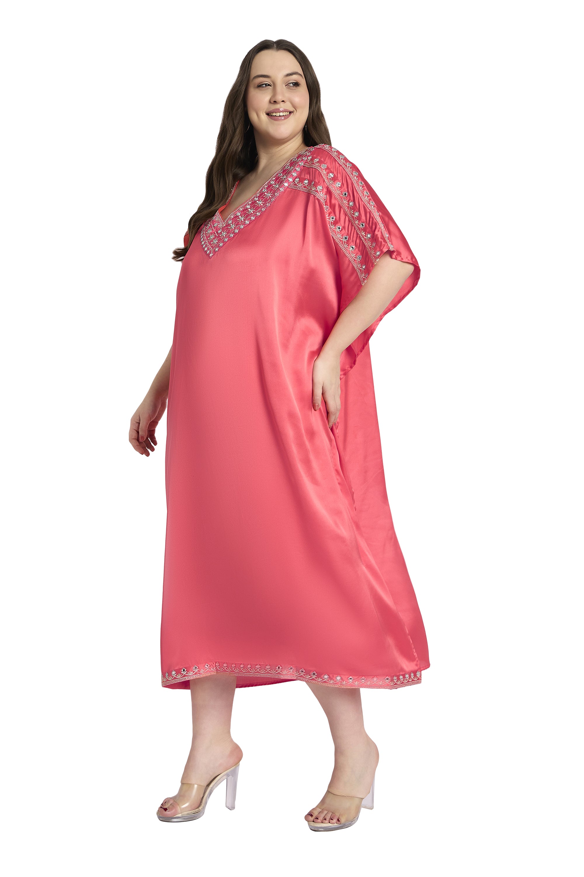 Gypsie Blu Embroidered Satin Kaftan for Plus Size Women