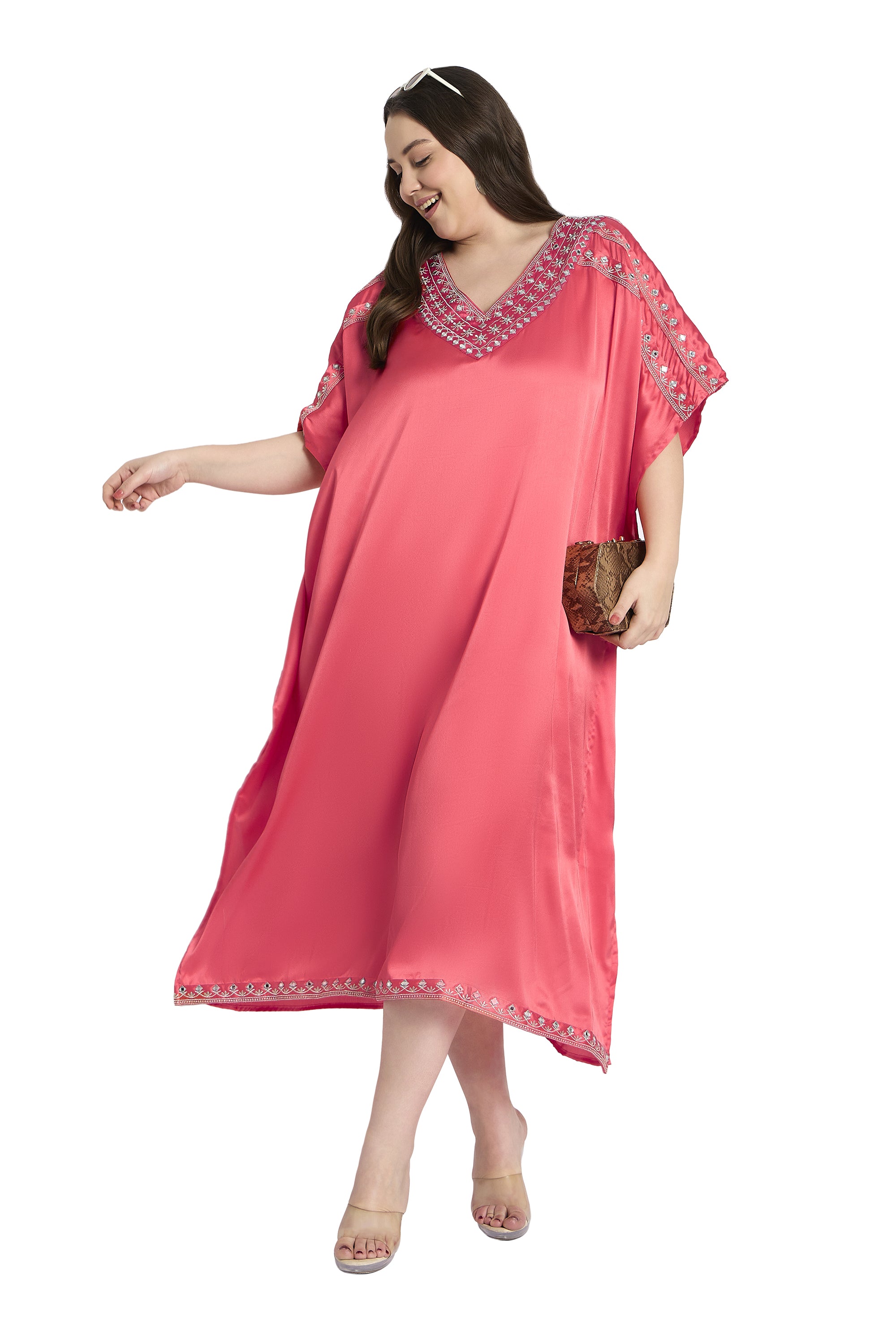 Gypsie Blu Embroidered Satin Kaftan for Plus Size Women