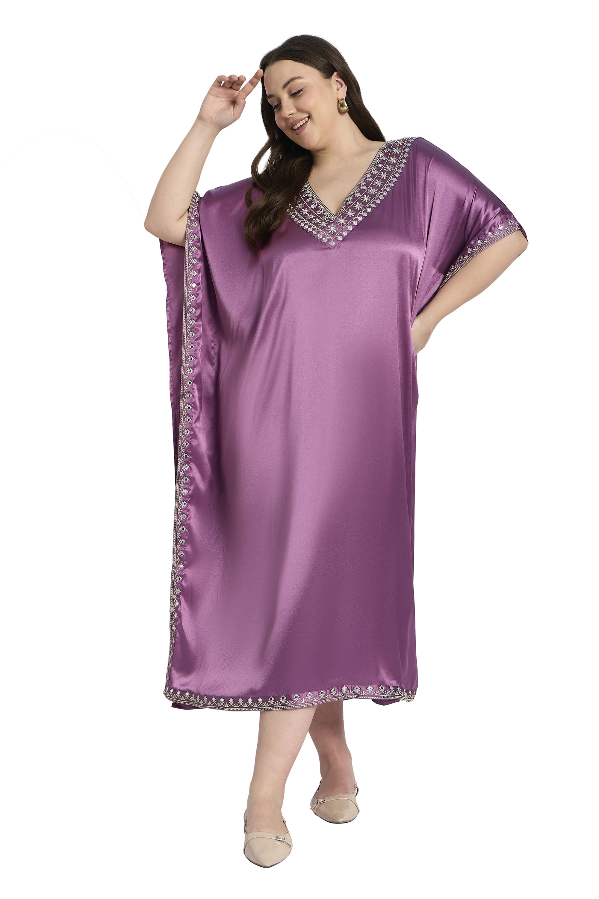 Gypsie Blu Women Plus Size Embroidery Satin Kaftan