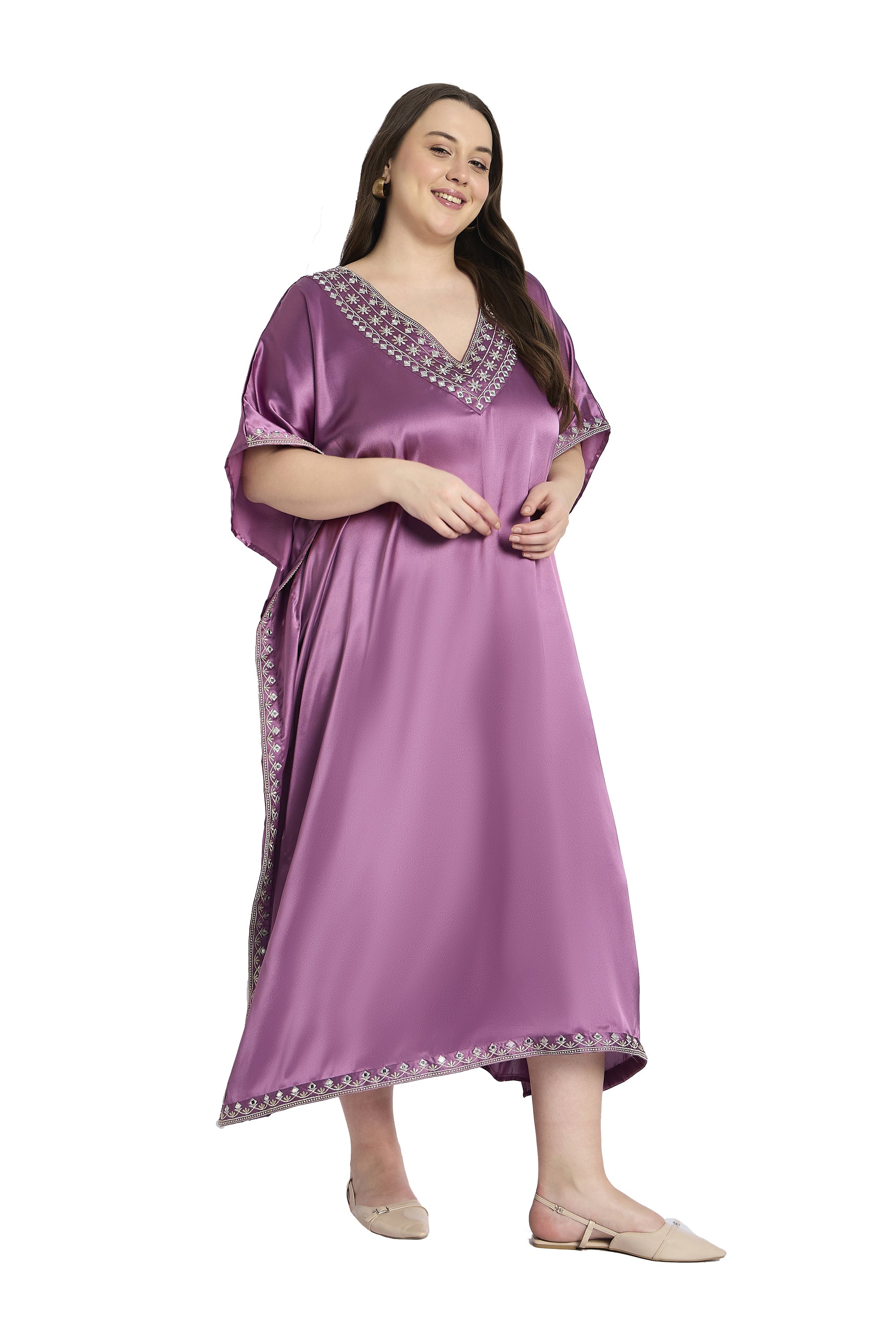 Gypsie Blu Women Plus Size Embroidery Satin Kaftan