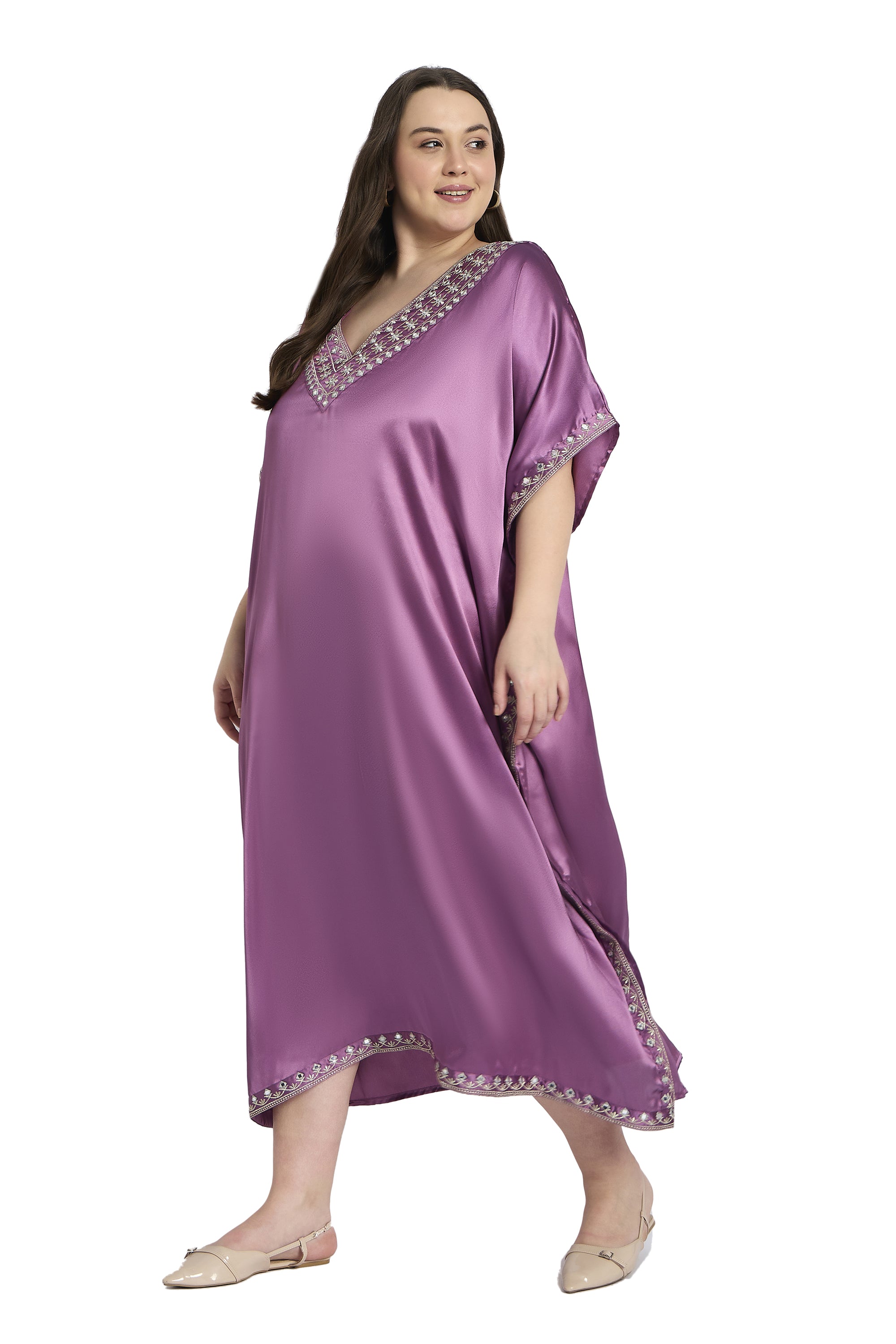Gypsie Blu Women Plus Size Embroidery Satin Kaftan