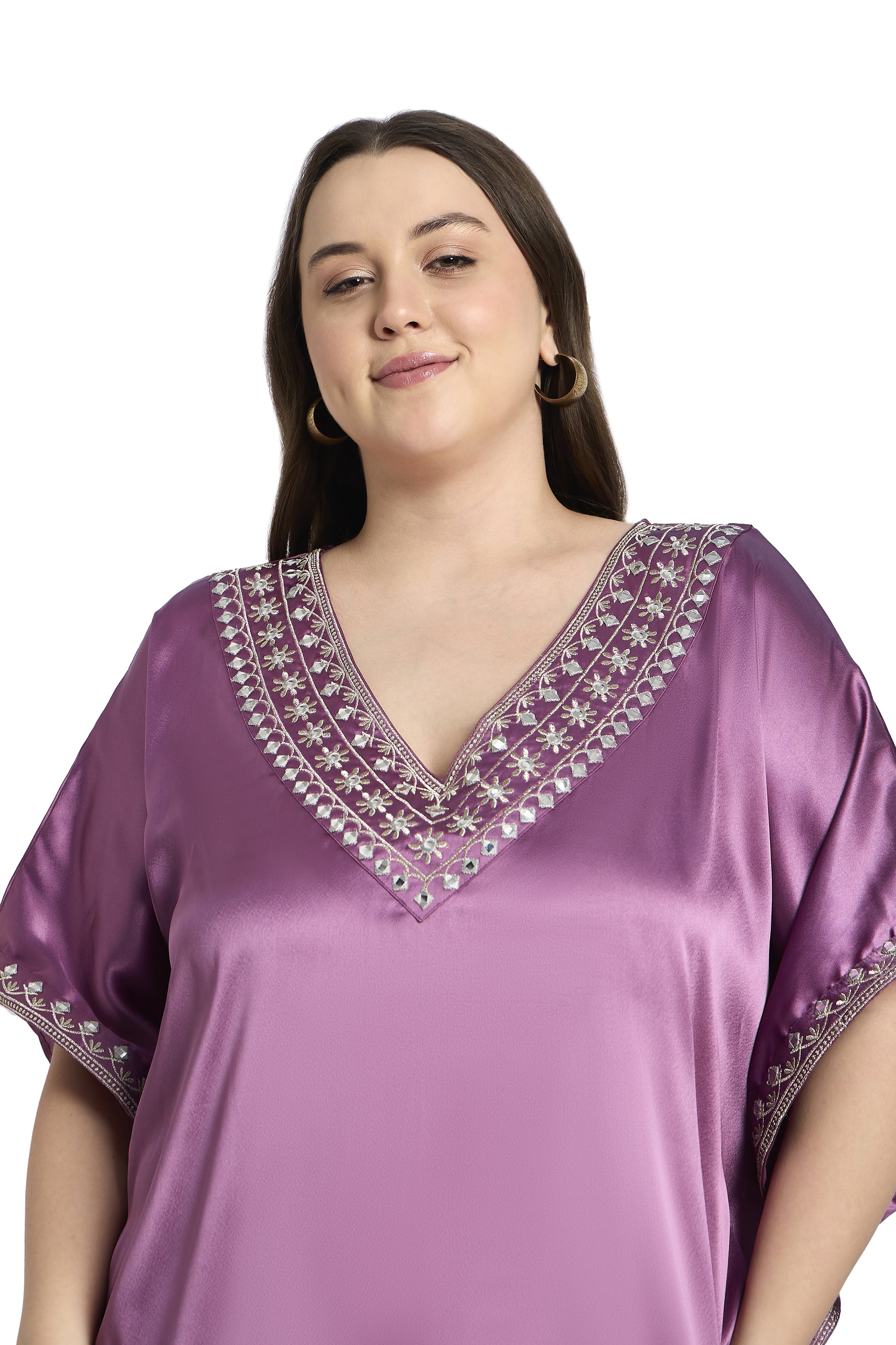 Gypsie Blu Women Plus Size Embroidery Satin Kaftan