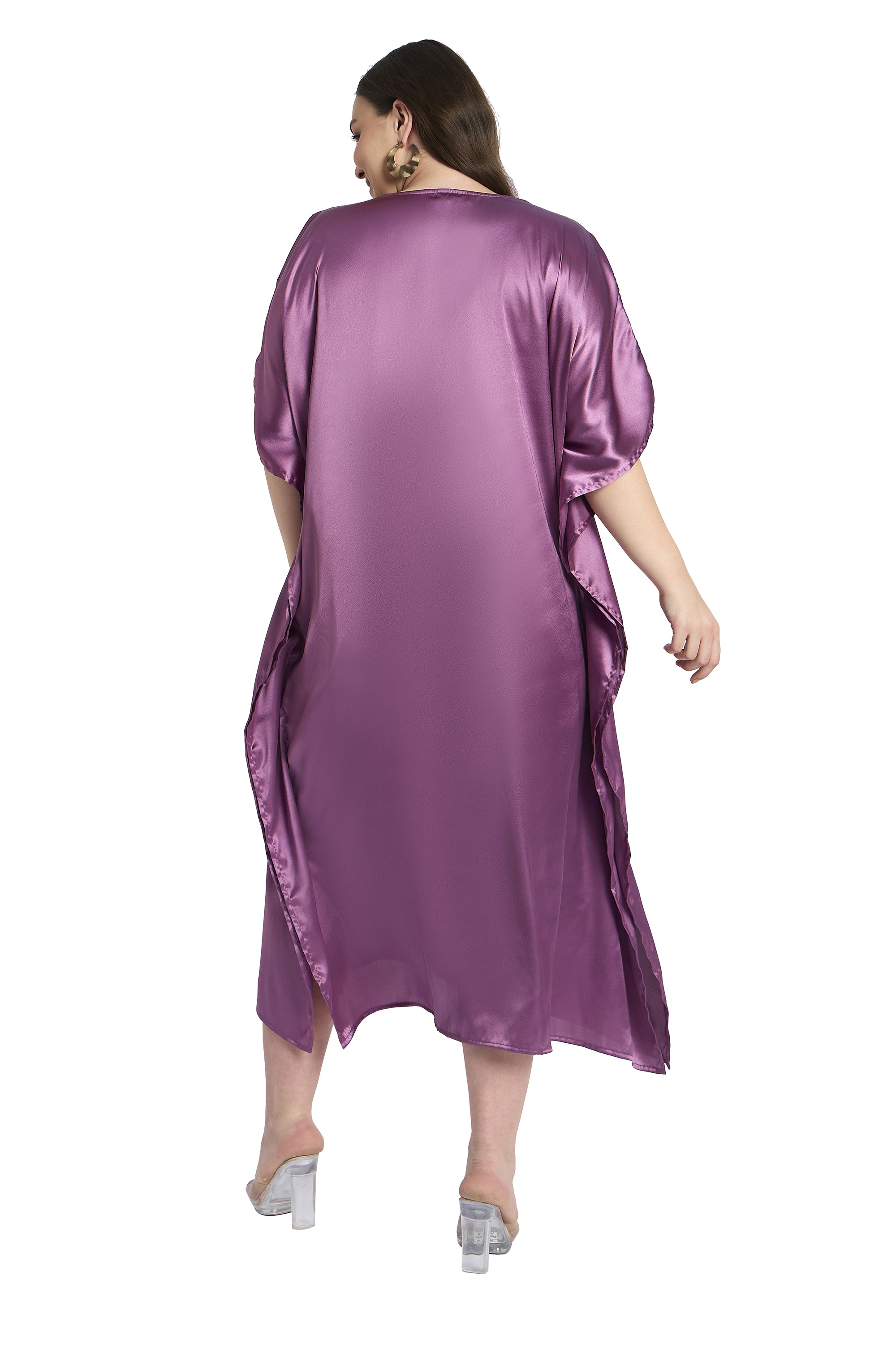 Women Plus Size Satin Silky Embroidery Kaftan