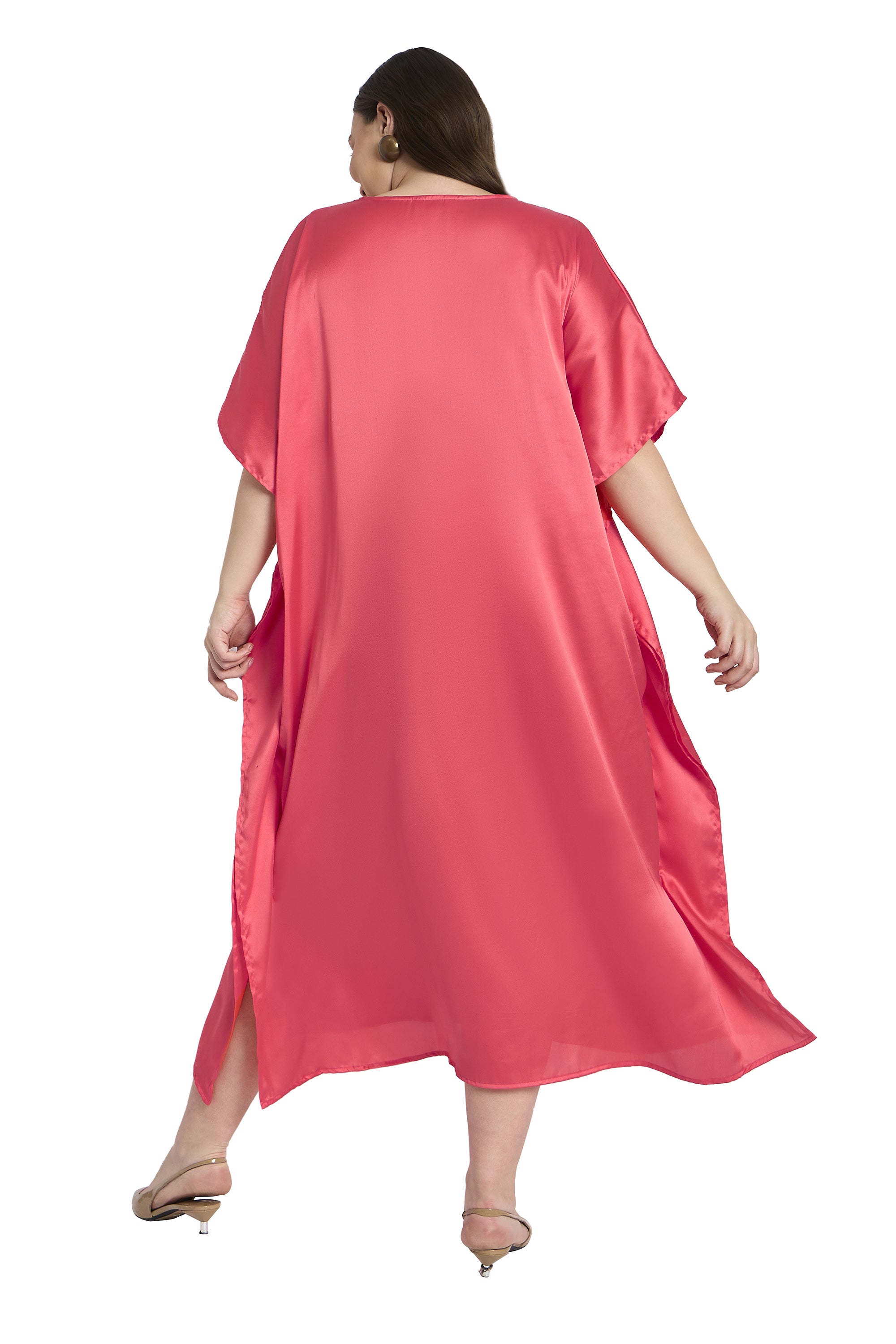 Women Plus Size Satin Kaftan with Embroidery