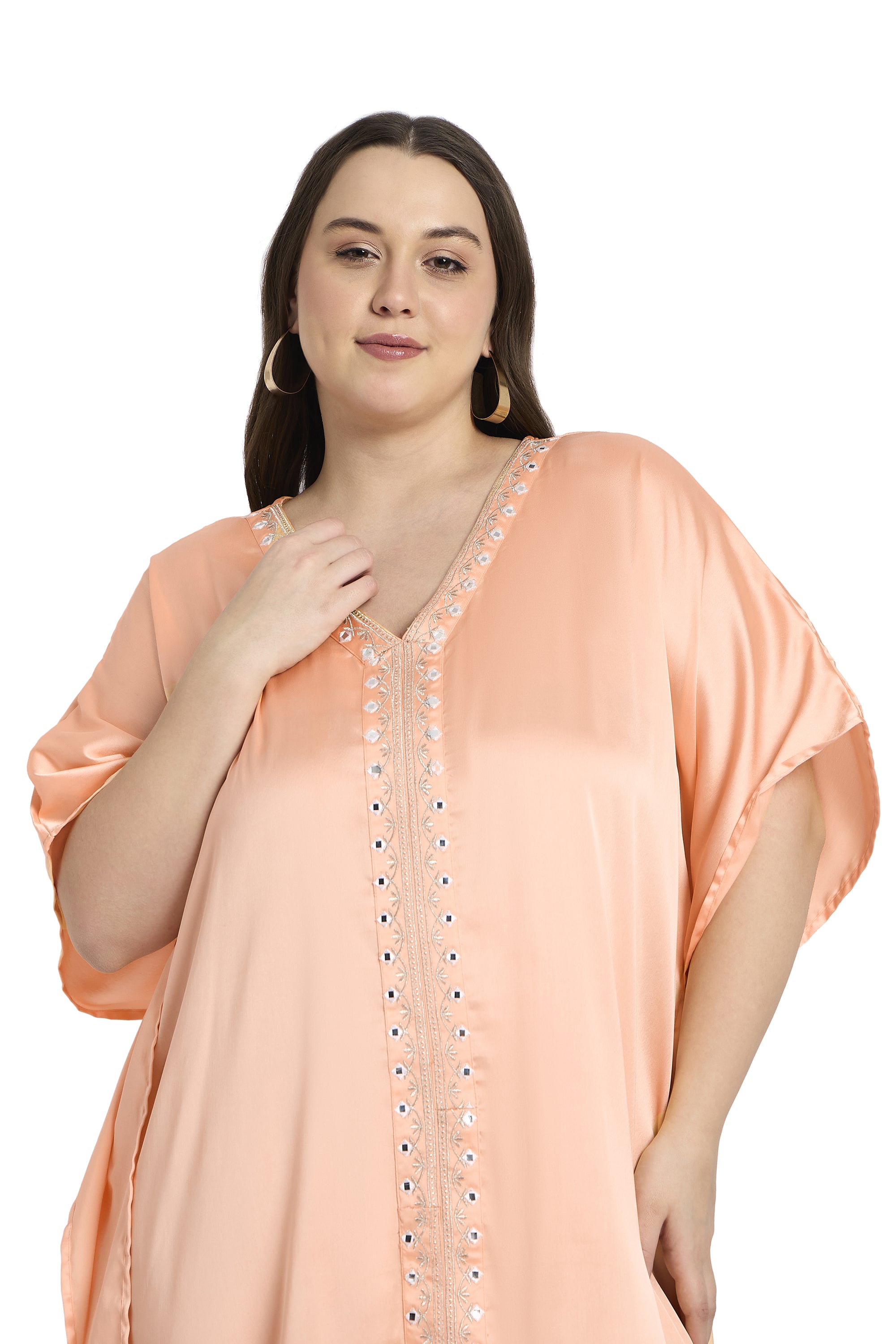 Women Satin Plus Size Kaftan with Elegant Embroidery