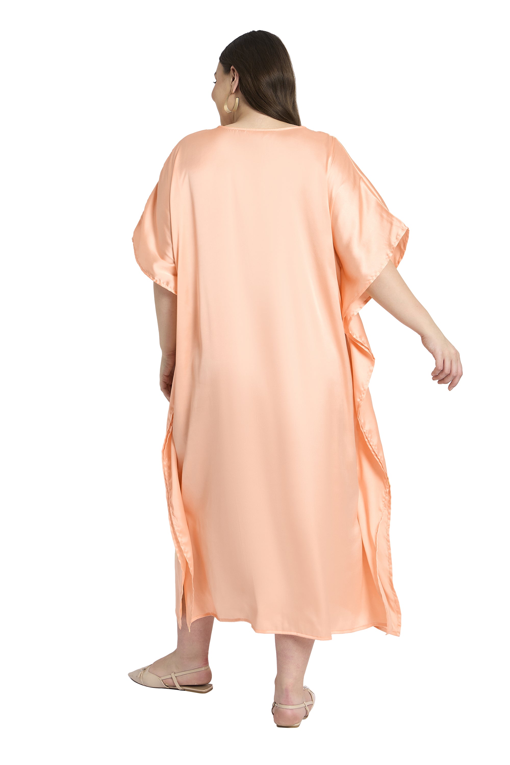 Women Satin Plus Size Kaftan with Elegant Embroidery