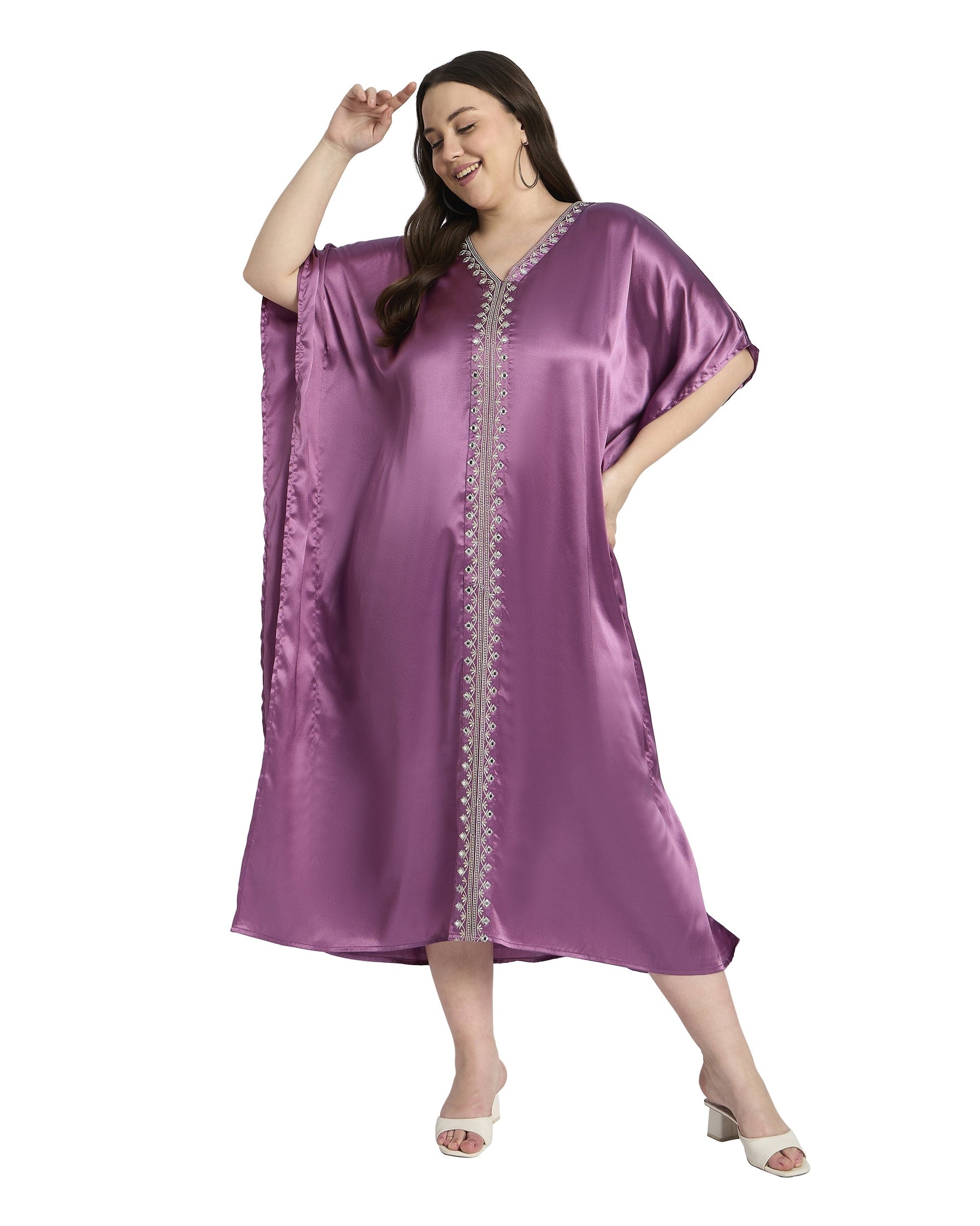 Satin Embroidered Plus Size Kaftan for Women