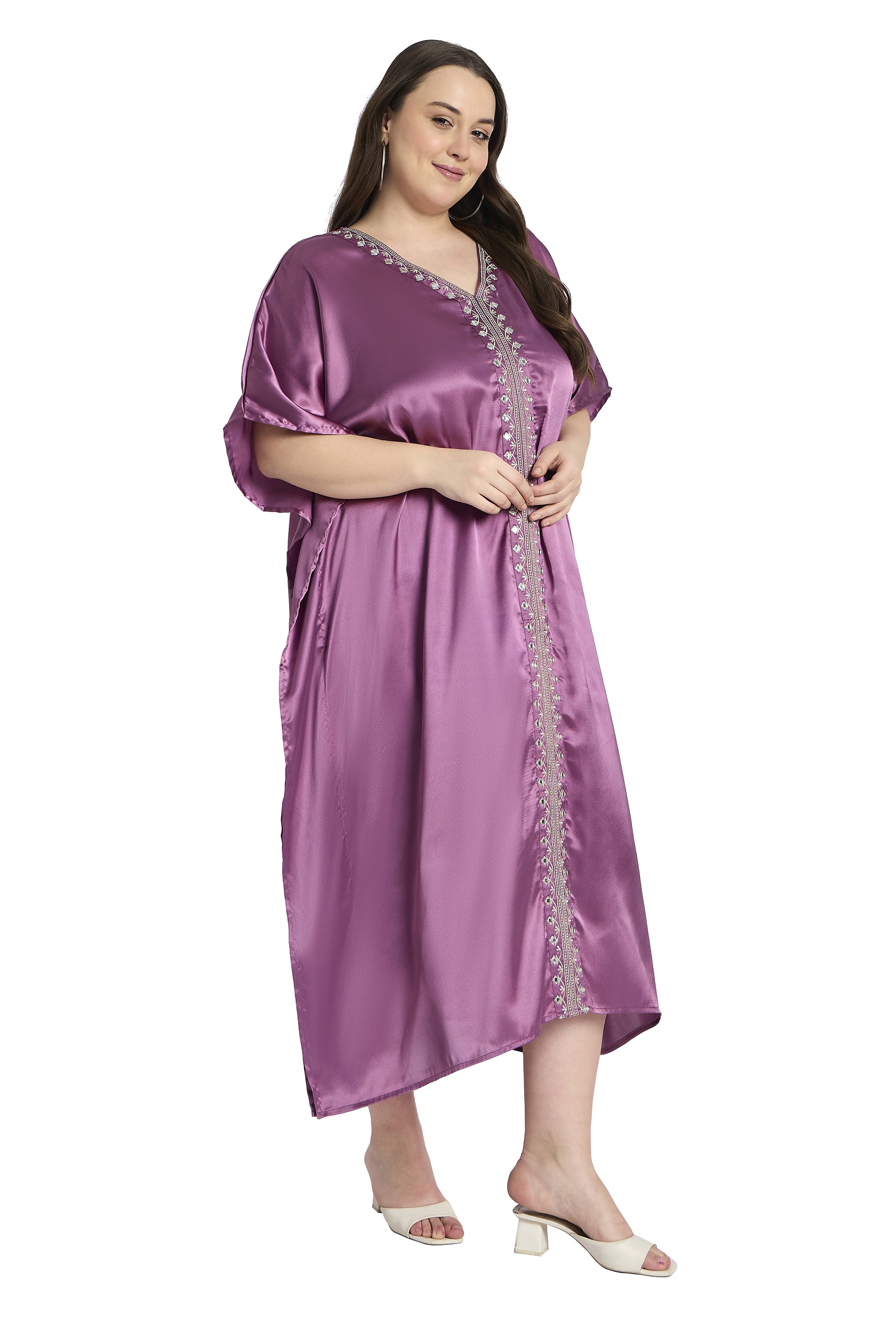 Satin Embroidered Plus Size Kaftan for Women