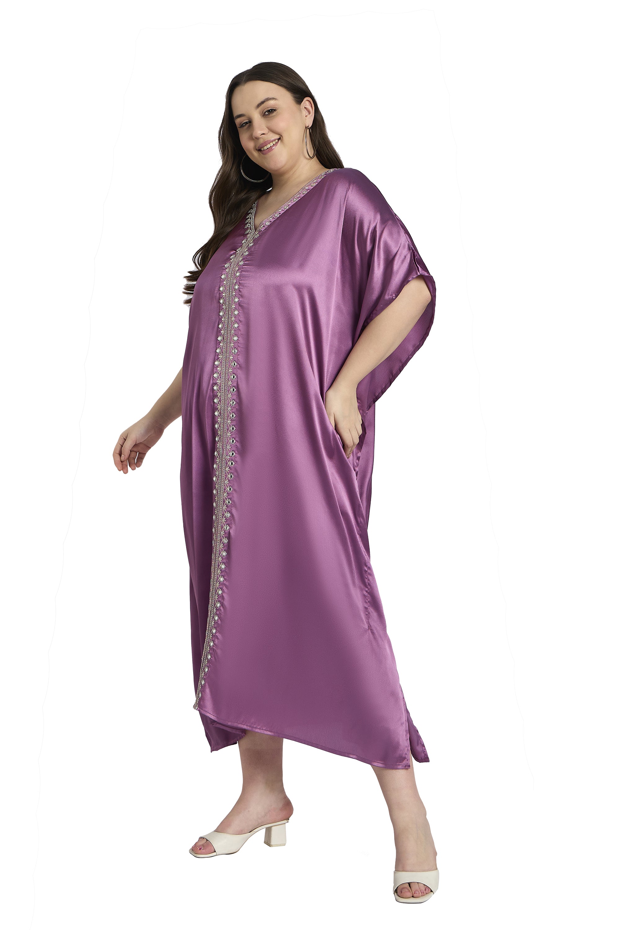 Satin Embroidered Plus Size Kaftan for Women