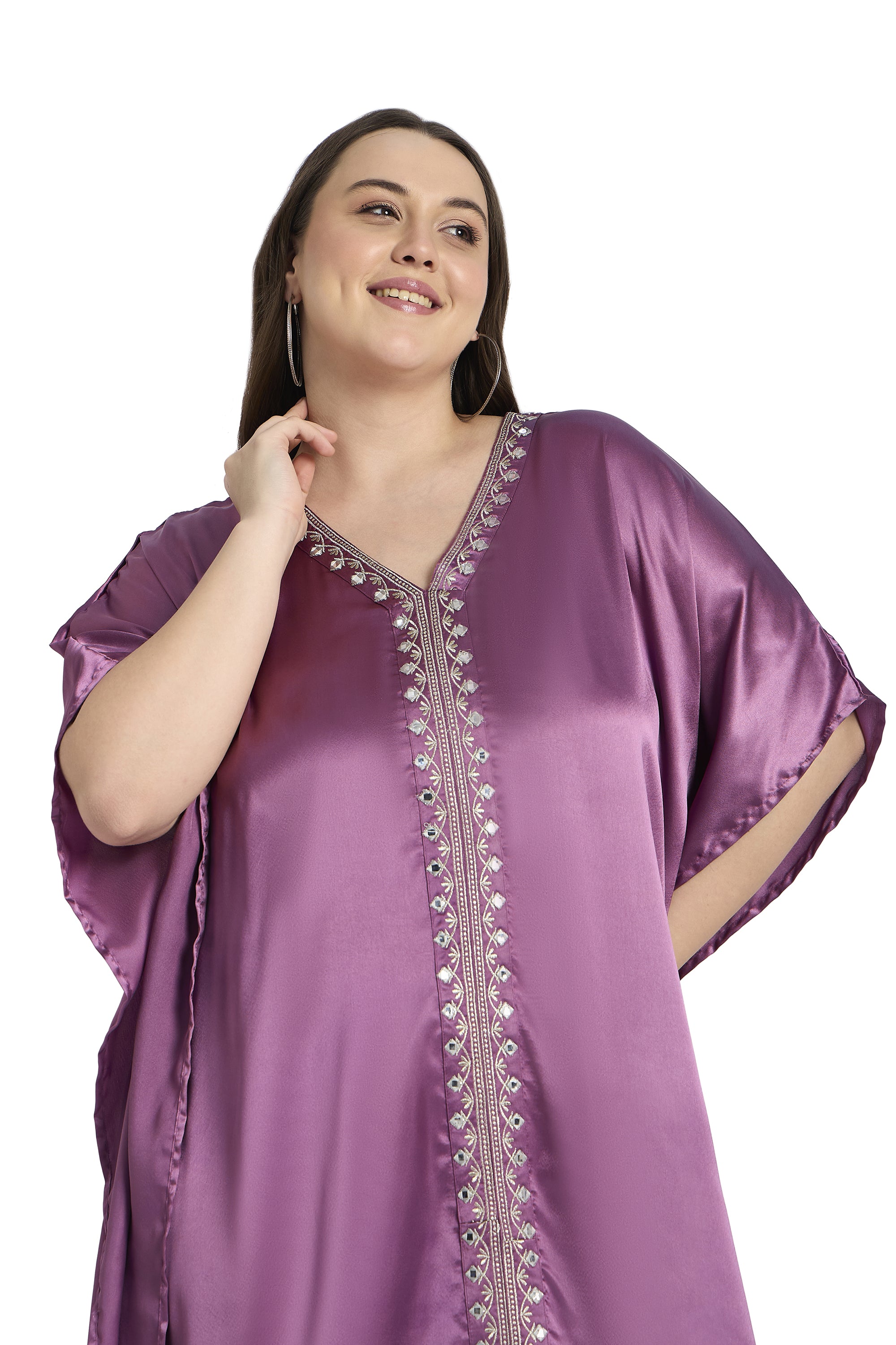 Satin Embroidered Plus Size Kaftan for Women