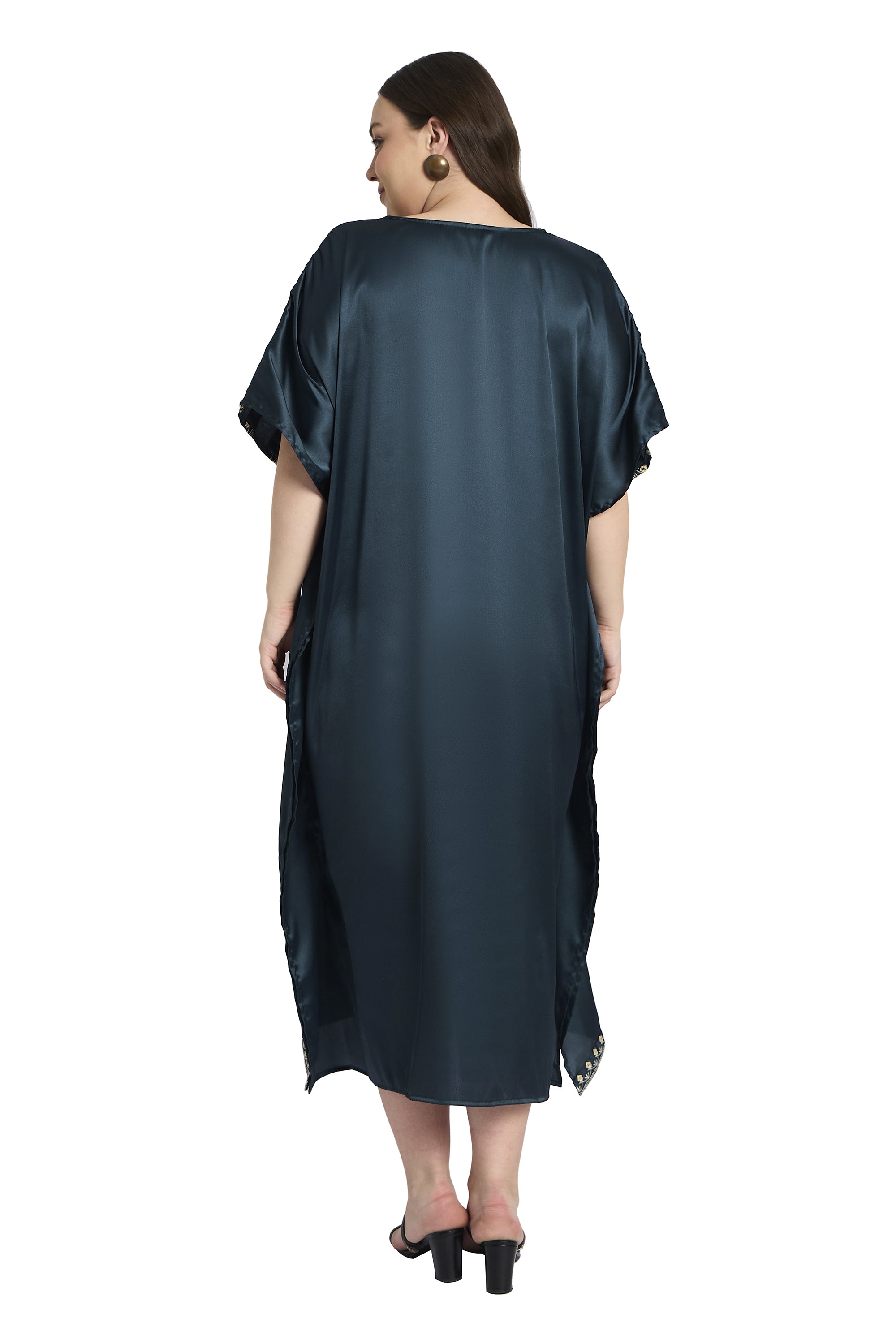 Women Elegant Satin Plus Size Caftan with Embroidery
