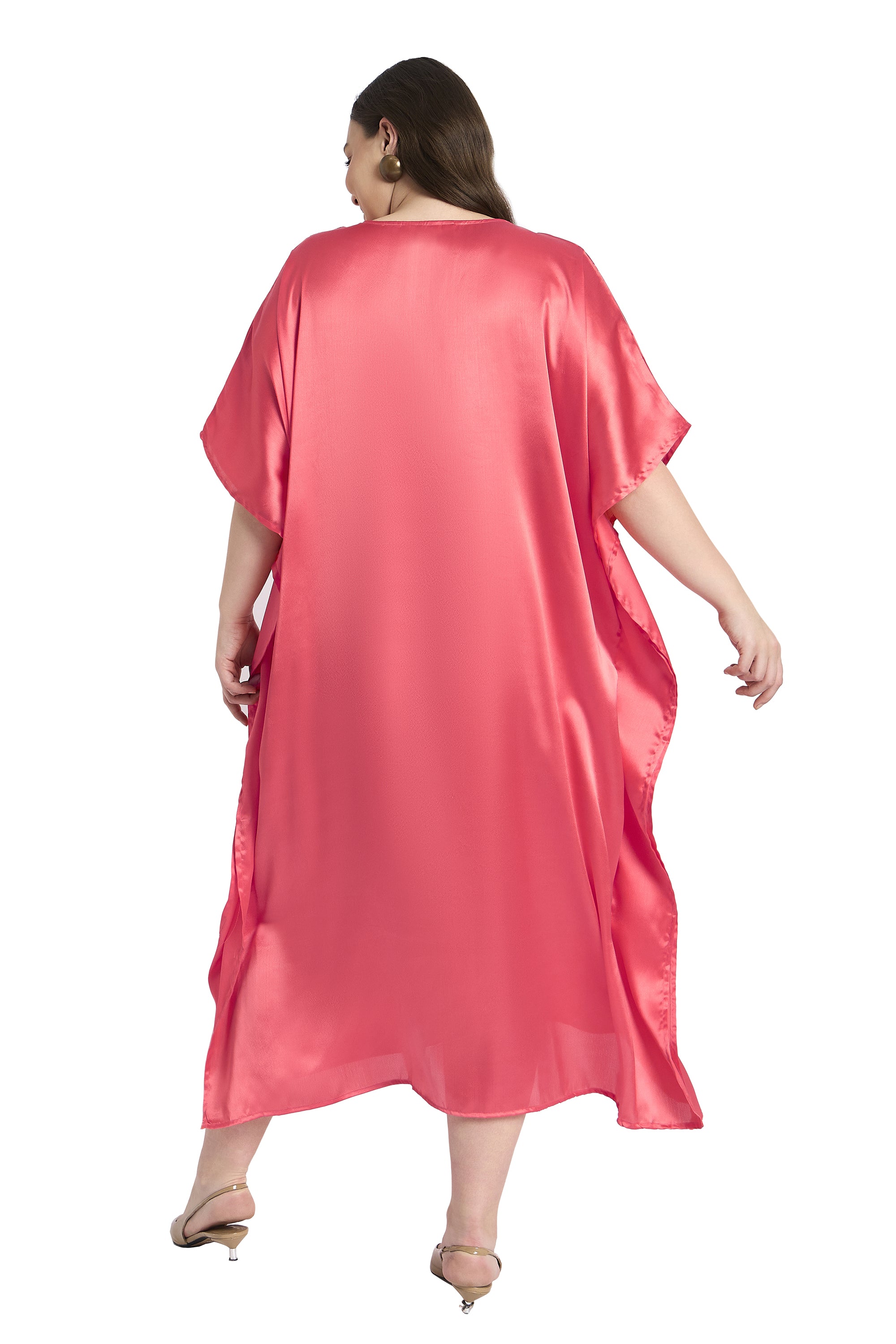 Women Satin Plus Size Traditional Kaftan with Embroidery