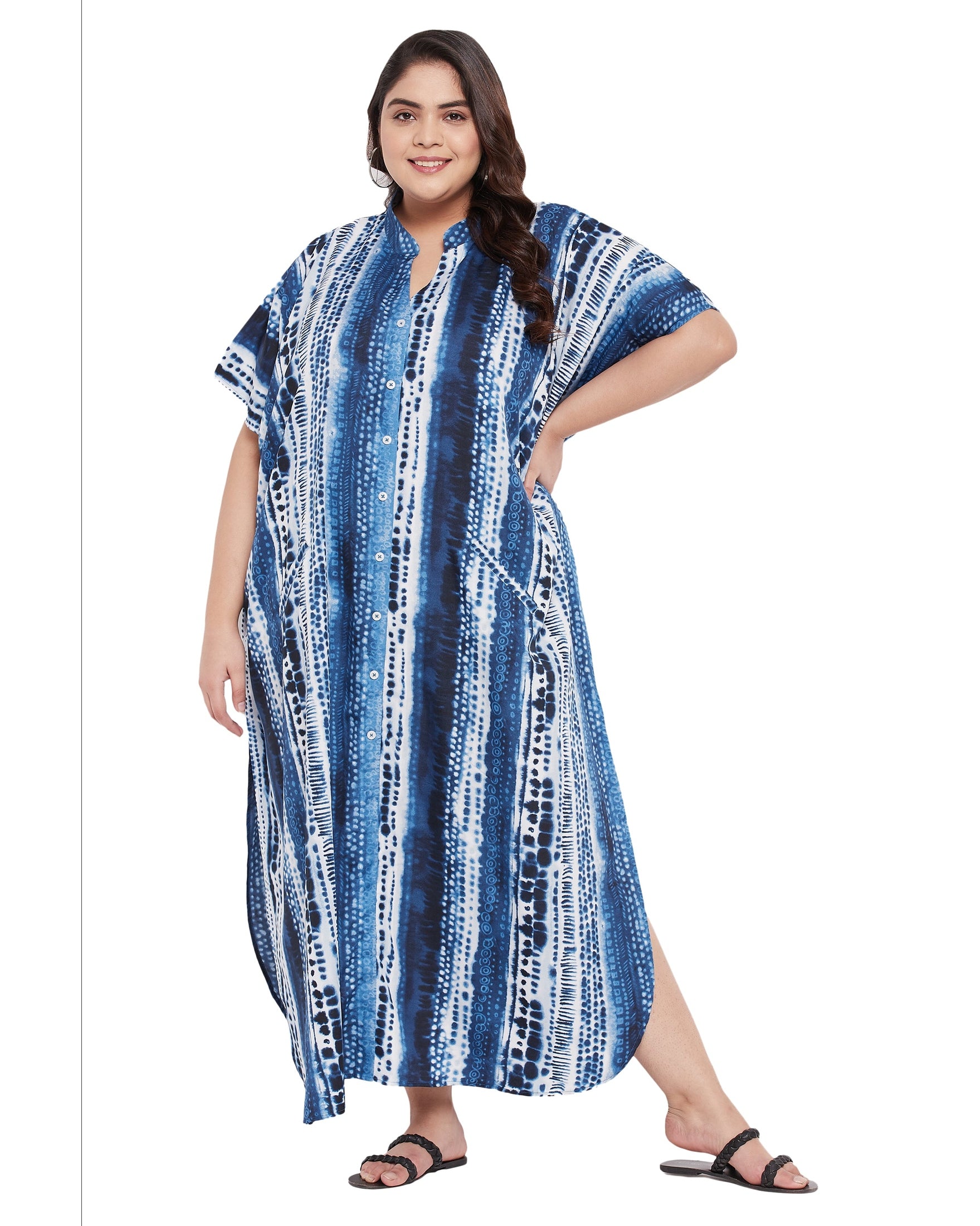 Gypsie Blu Navy Blue Tie Die Elegant Plus Size Polyester Kaftan