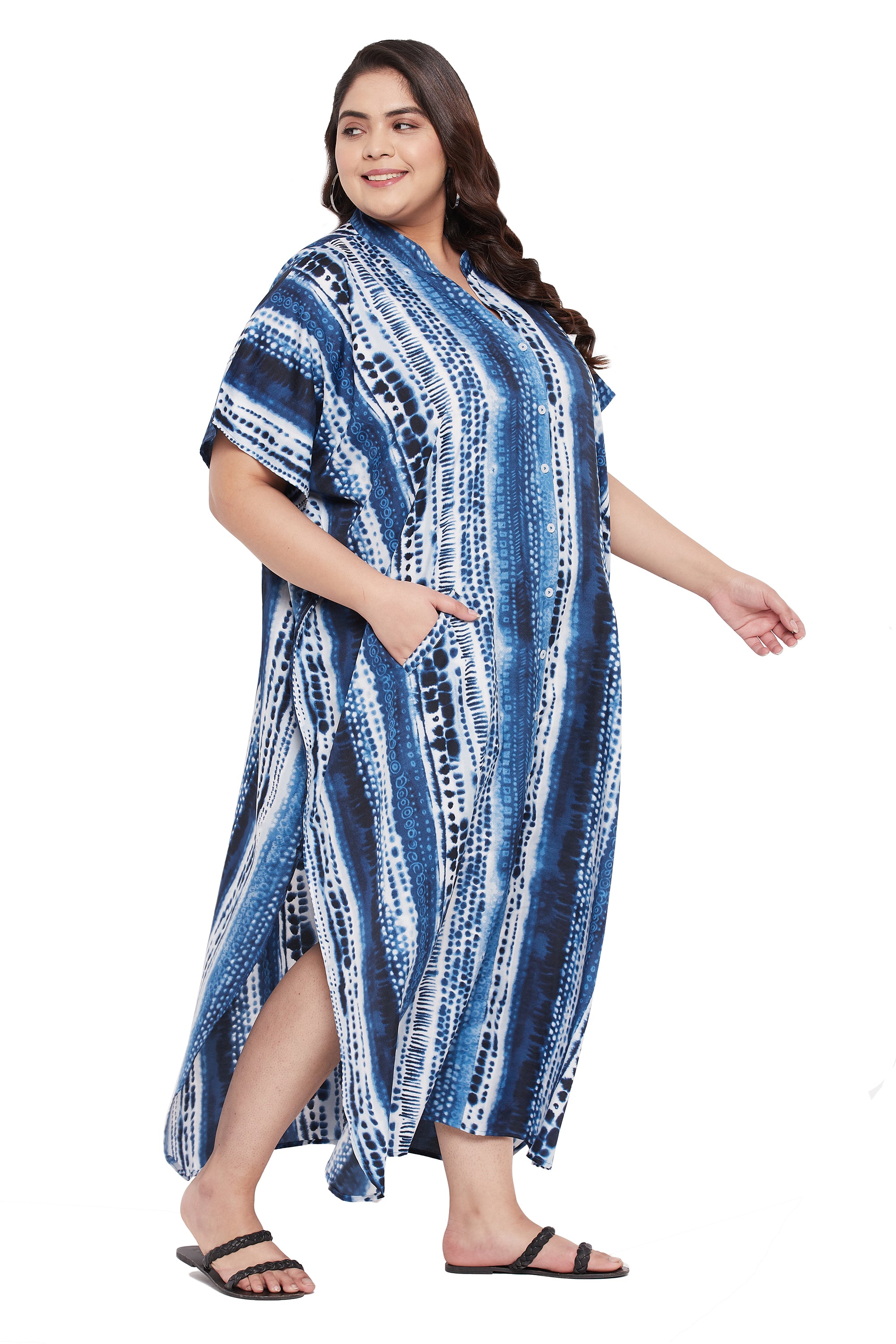 Gypsie Blu Navy Blue Tie Die Elegant Plus Size Polyester Kaftan