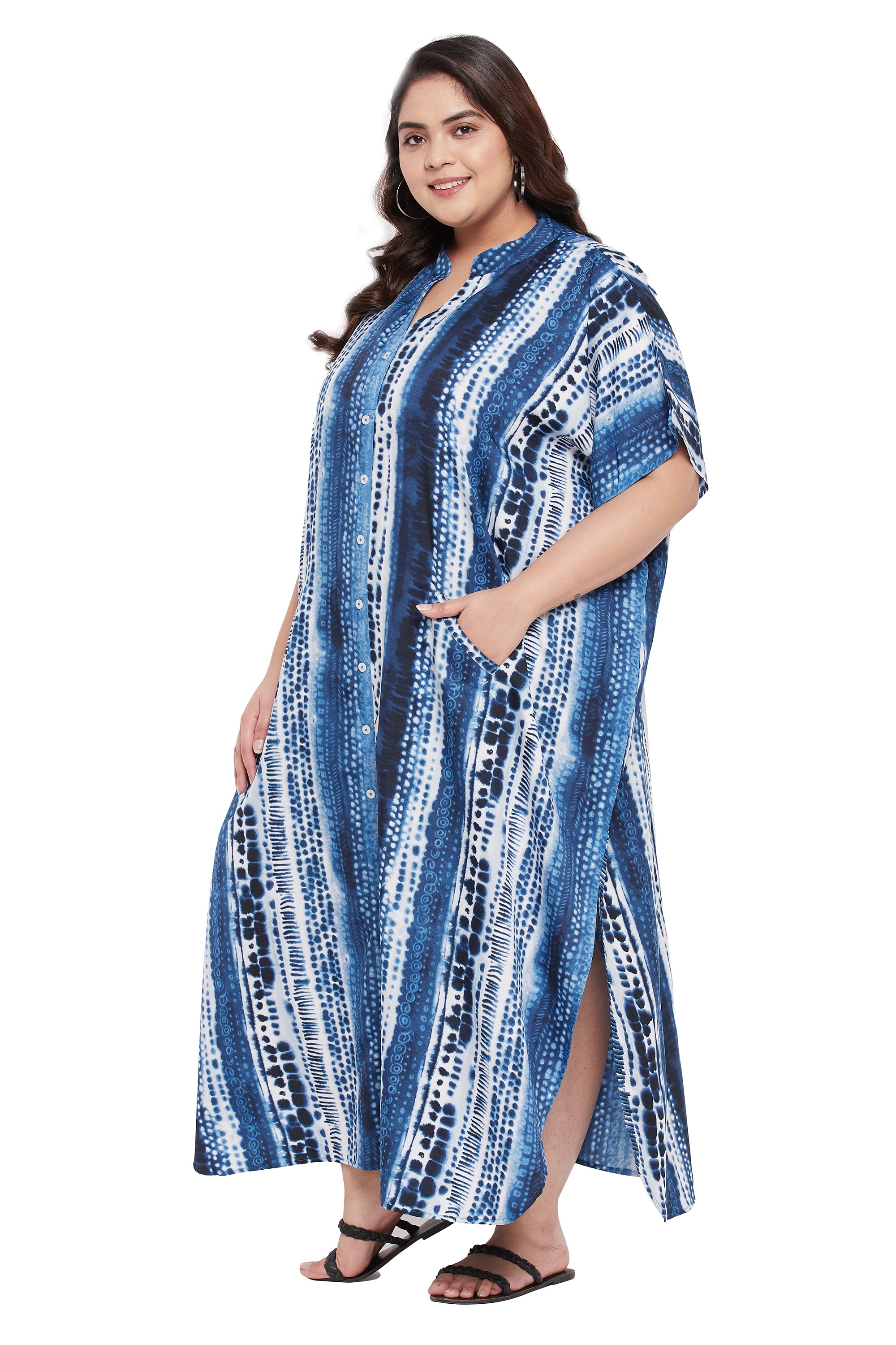 Gypsie Blu Navy Blue Tie Die Elegant Plus Size Polyester Kaftan