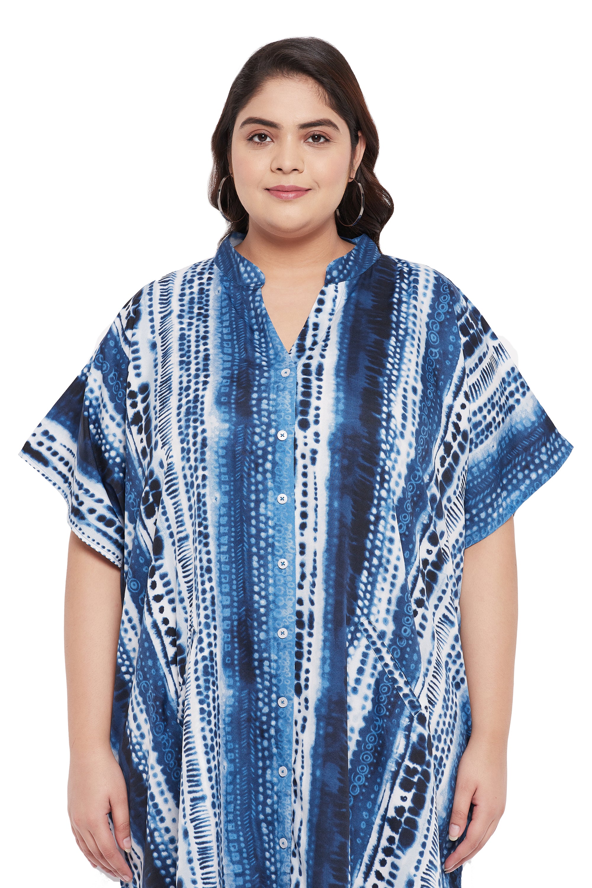 Gypsie Blu Navy Blue Tie Die Elegant Plus Size Polyester Kaftan