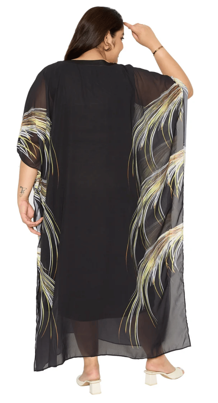 Black Firework Spray Georgette Plus Size Kaftan for Women 1X-3X | GypsieBlu