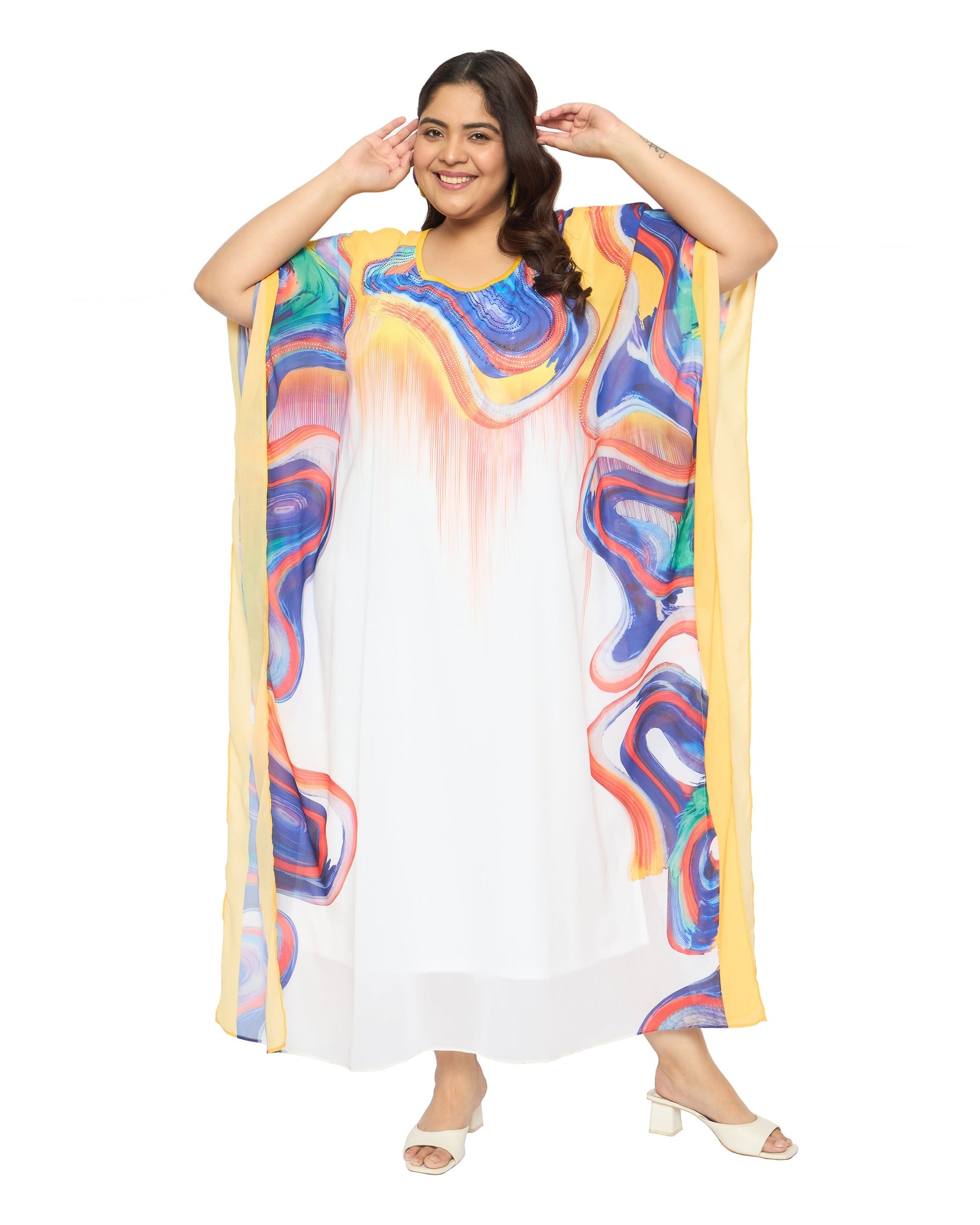 Abstract Multicolor Georgette Plus Size Party Wear Kaftan for Women