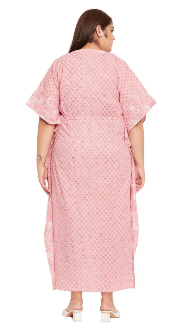 GypsieBlu Pink Floral Plus Size Cotton Kaftan Dress for Women 3/4 Sleeve 1X-3X