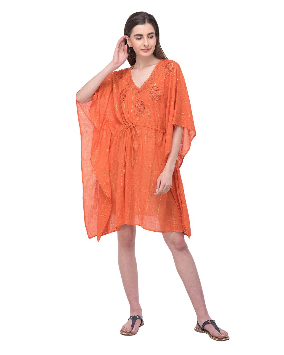 Orange Adjustable Tunnel Waist V Neck Summer Beach Cover-Up For Women