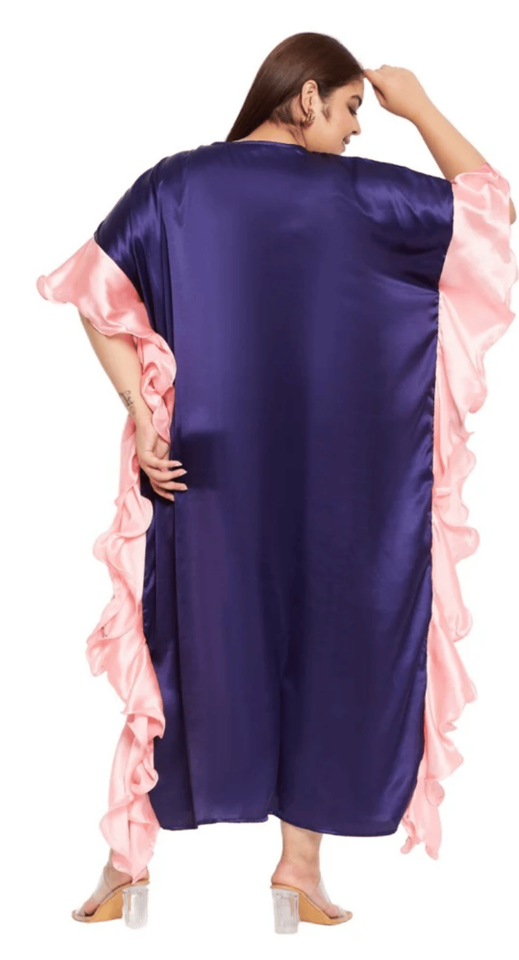 GypsieBlu Navy Blue Plus Size Satin Kaftan Dress for Women 3/4 Sleeve 1X-3X