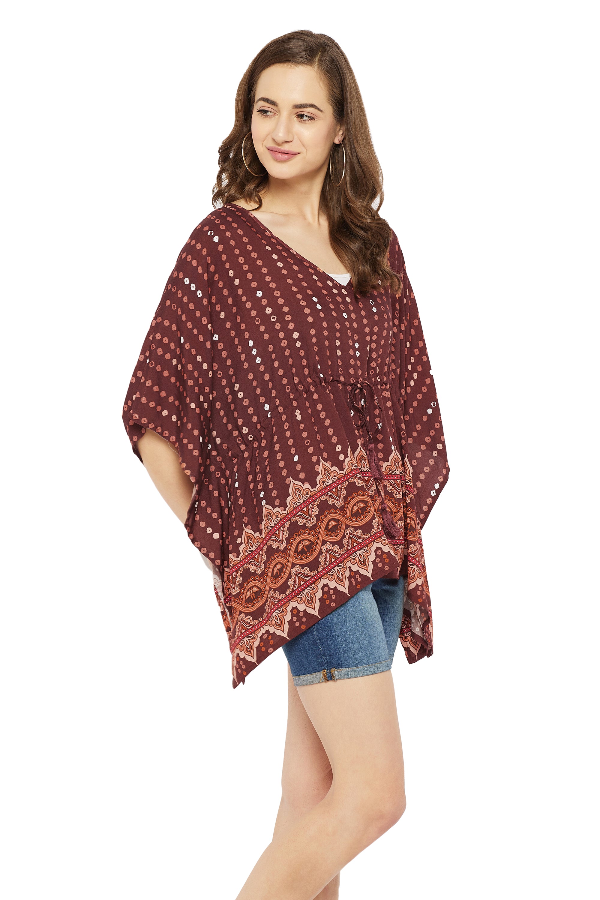 Brown Polka Dot Rayon Tunic Top For Women