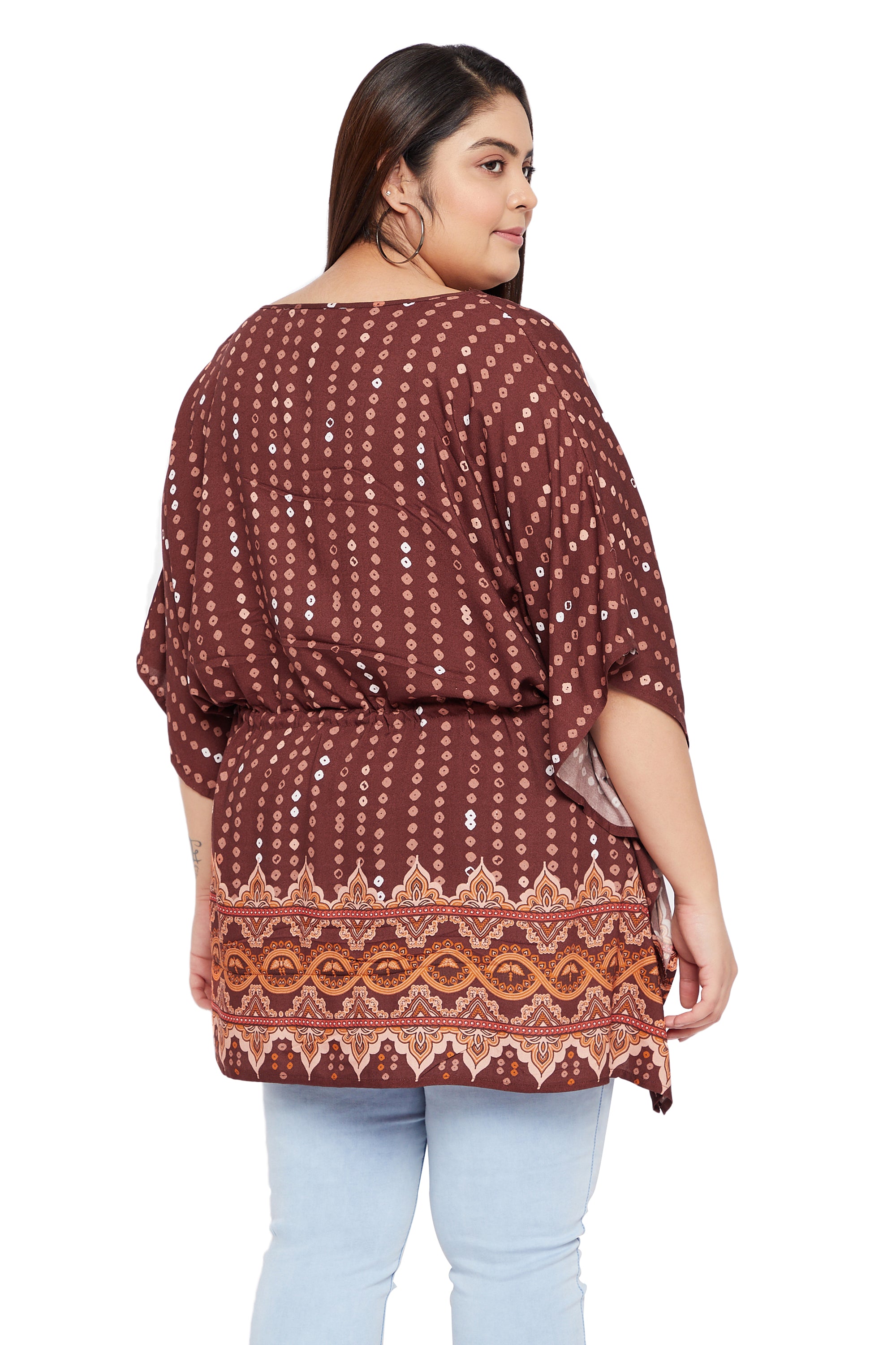 Brown Polka Dotted Elegant Rayon Tunic Top For Women