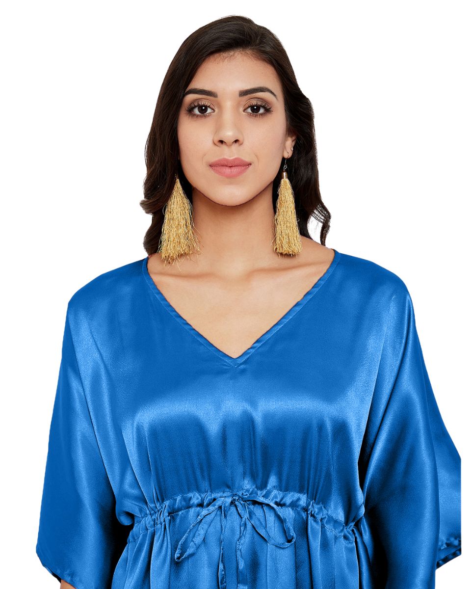 Blue Poly Satin Kimono Style Plus Size Tunic For Women