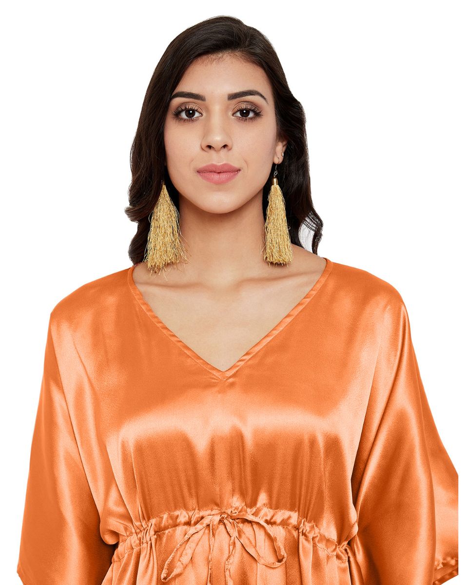 Orange Poly Satin Plus Size Kimono Mini Tunic Dress For Women