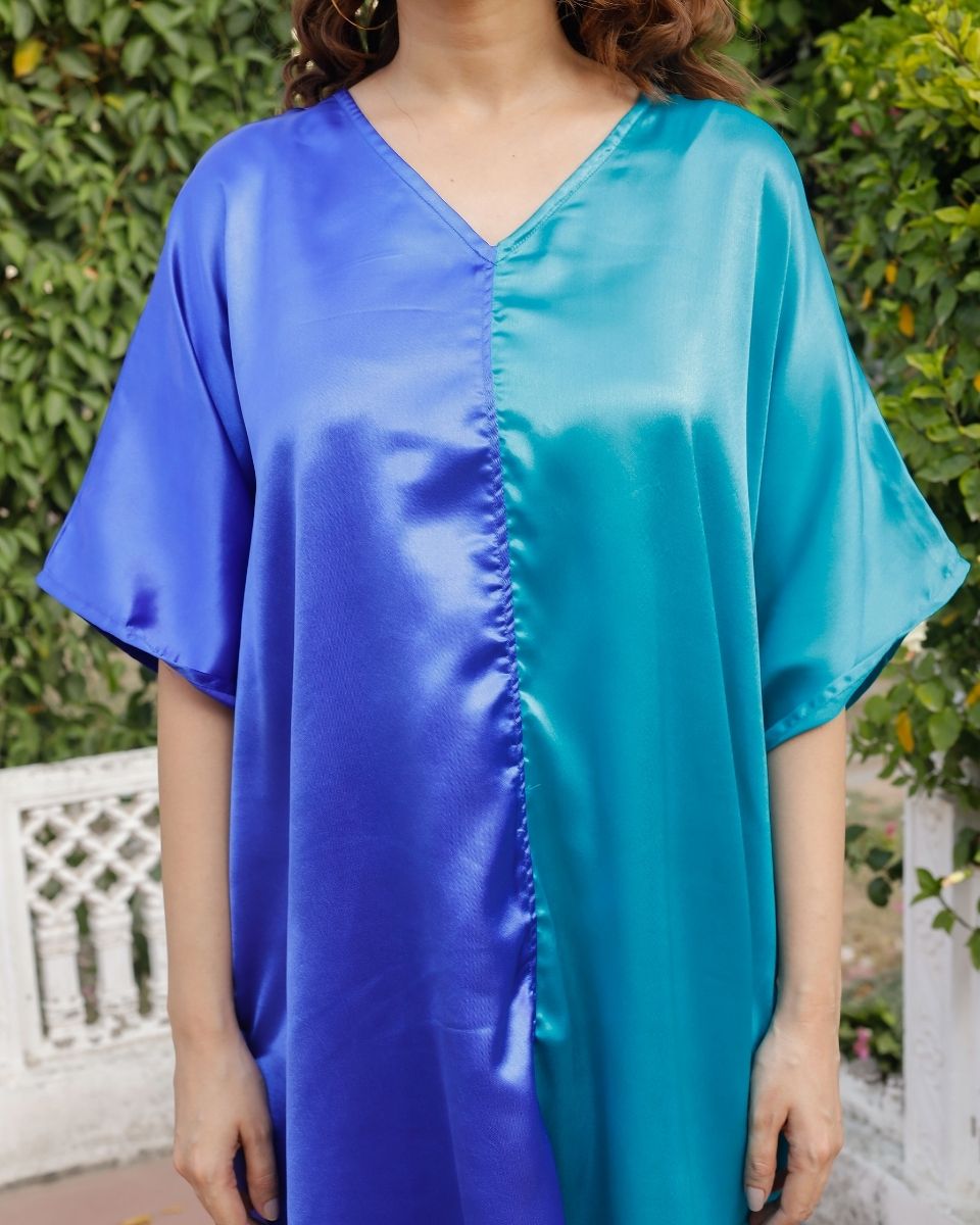 Navy Blue Plus Size Ploy Satin Kimono Sleeve Tunic For Women