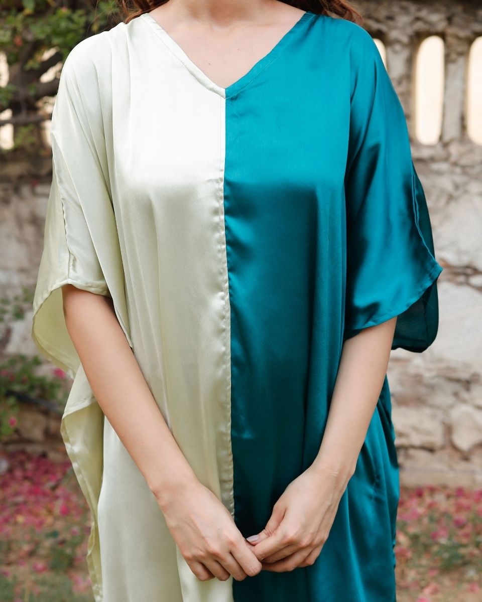 Double Color Kimono Sleeve Poly Satin Tunic For Plus Size Women