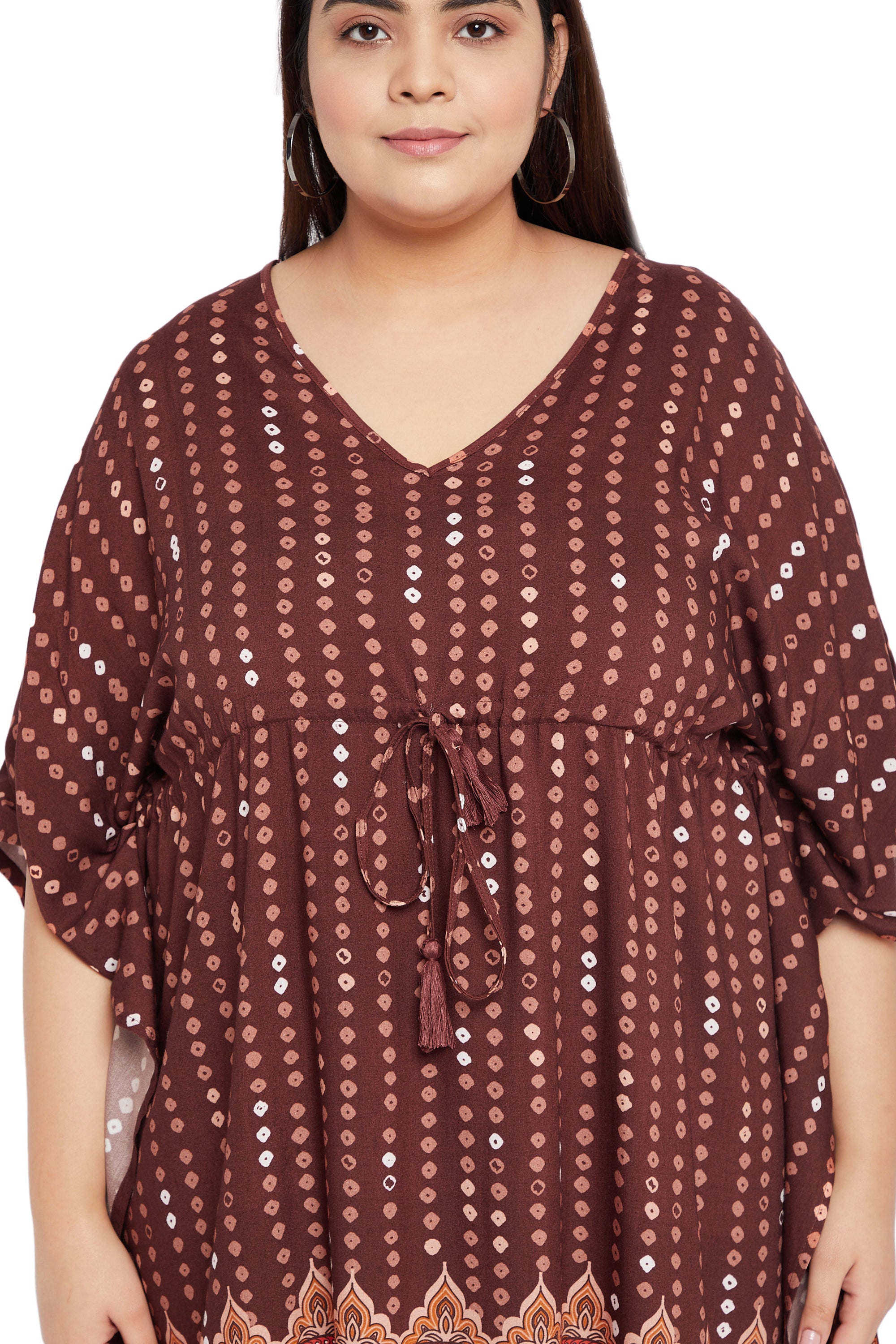 Brown Polka Dot Short Kaftan For Plus Size Women