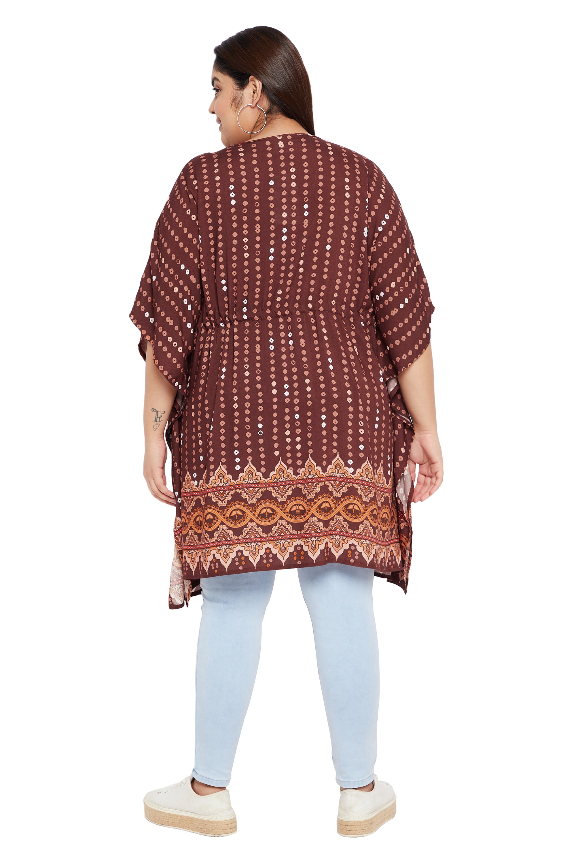 Brown Polka Dot Short Kaftan For Plus Size Women