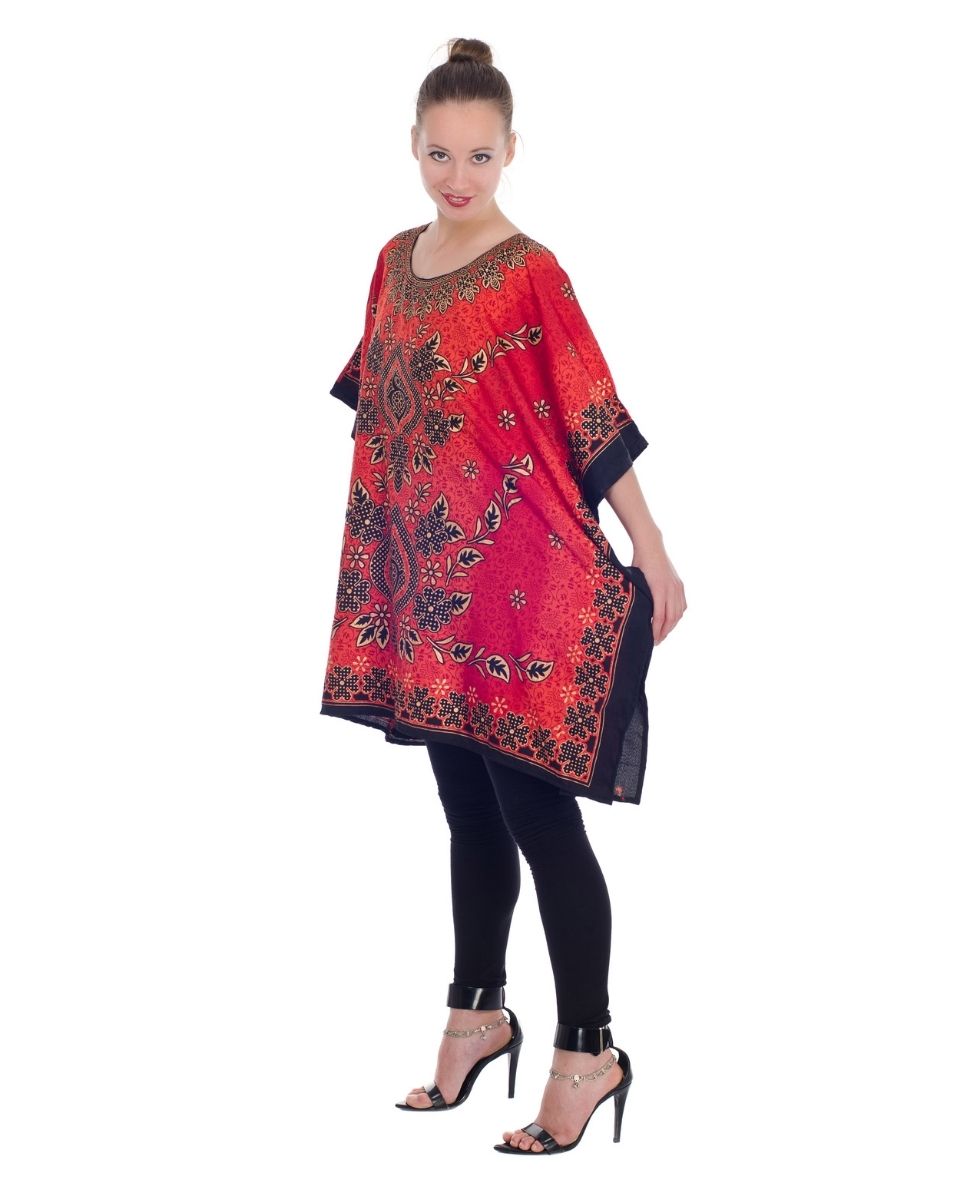 Women Floral Pattern Plus Size Polyester Tunics Dress