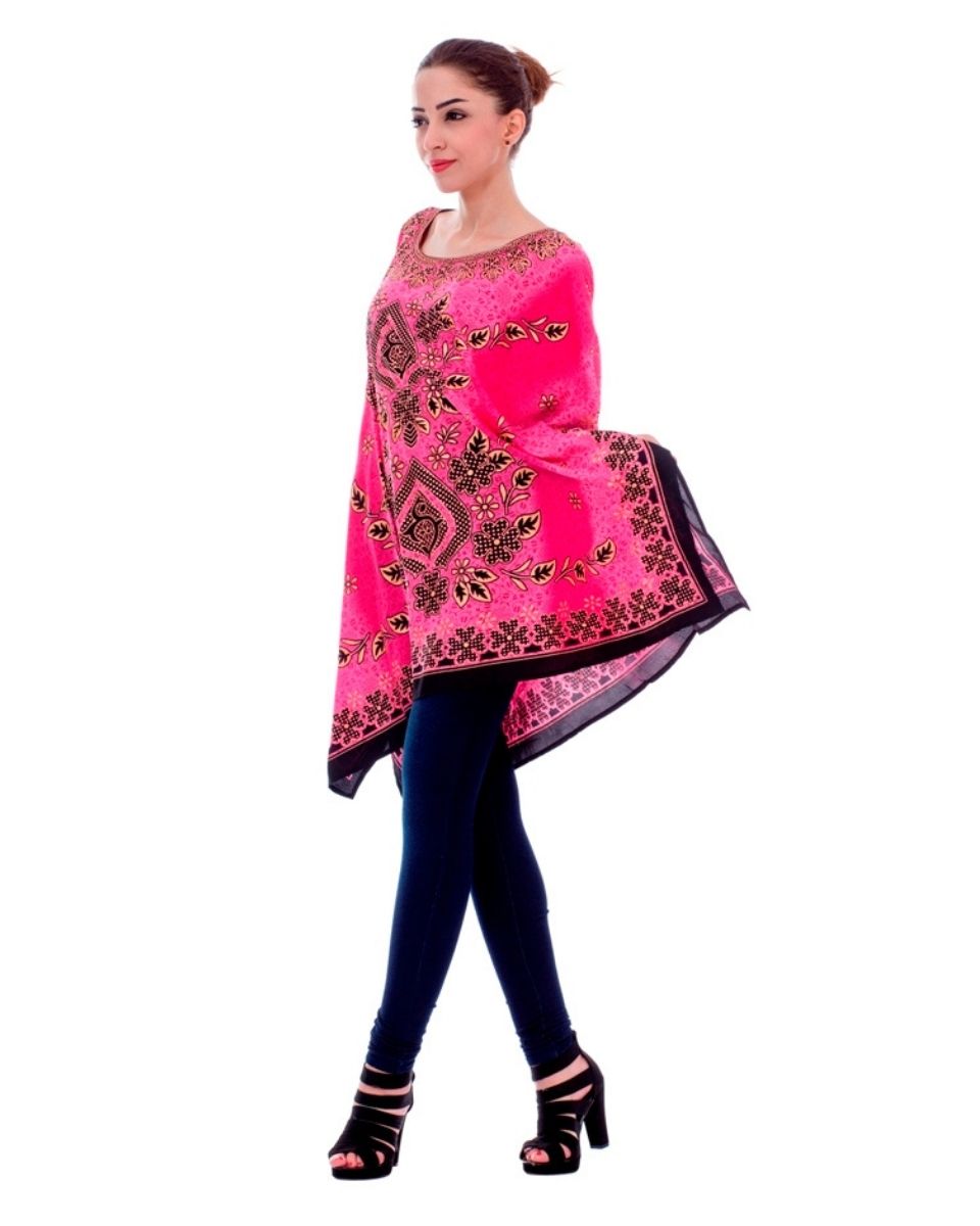 Women Pink Floral Pattern Plus Size Polyester Tunics