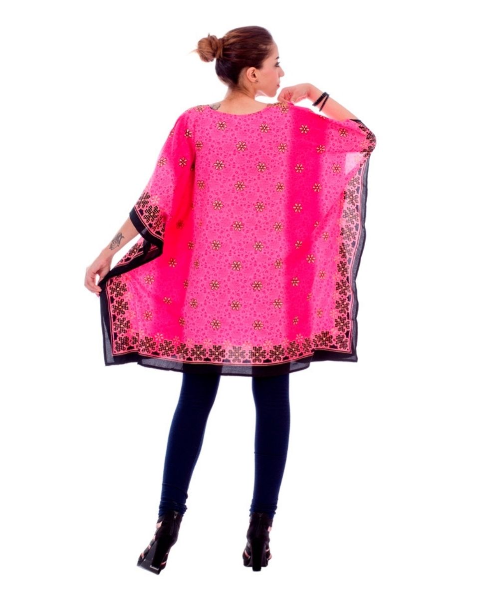 Women Pink Floral Pattern Plus Size Polyester Tunics