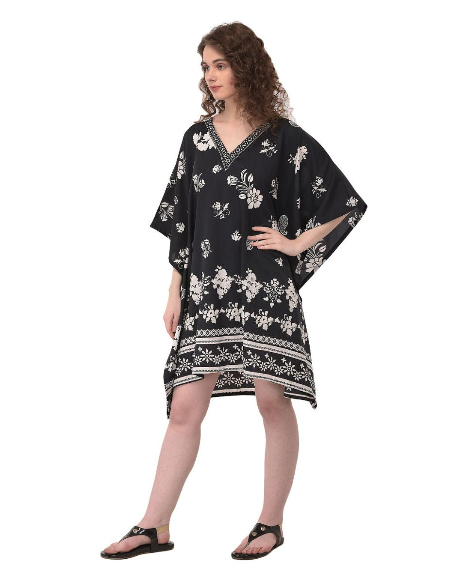 Black paisley And Floral Printed Tunic For Women