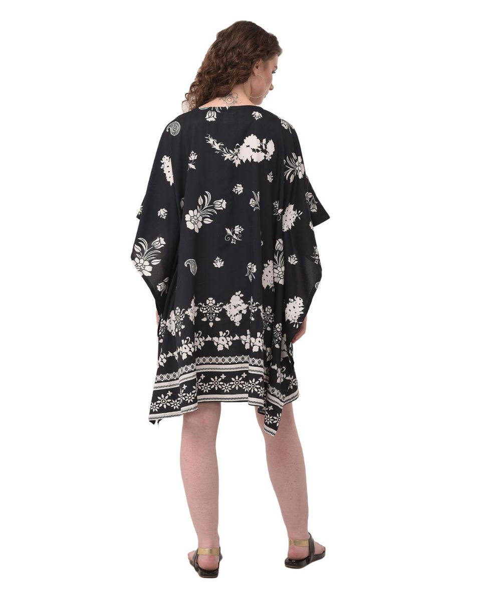 Black paisley And Floral Printed Tunic For Women