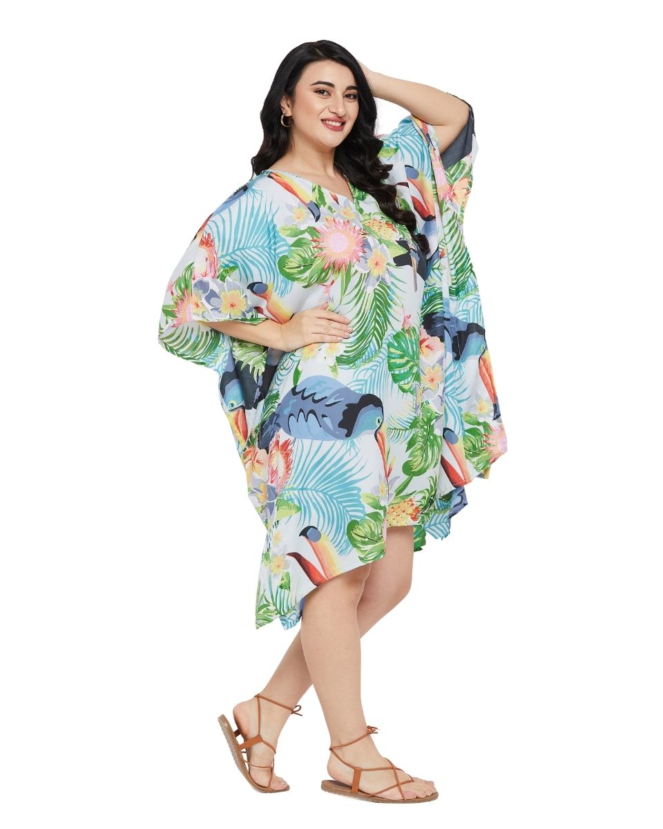 Leaf Printed Multicolor Polyester Tunic Top For Plus Size Women